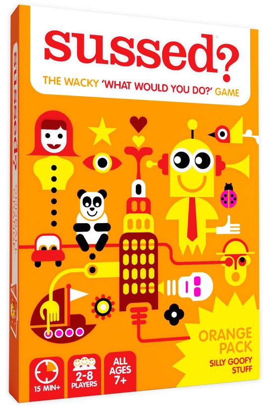 SUSSED The Wacky ‘What Would You Do’ Social Card Game - Simple Fun for Kids, Teens and Adults - Easy Family Travel Game for Road Trips - Ages 7 and Up - Orange Deck