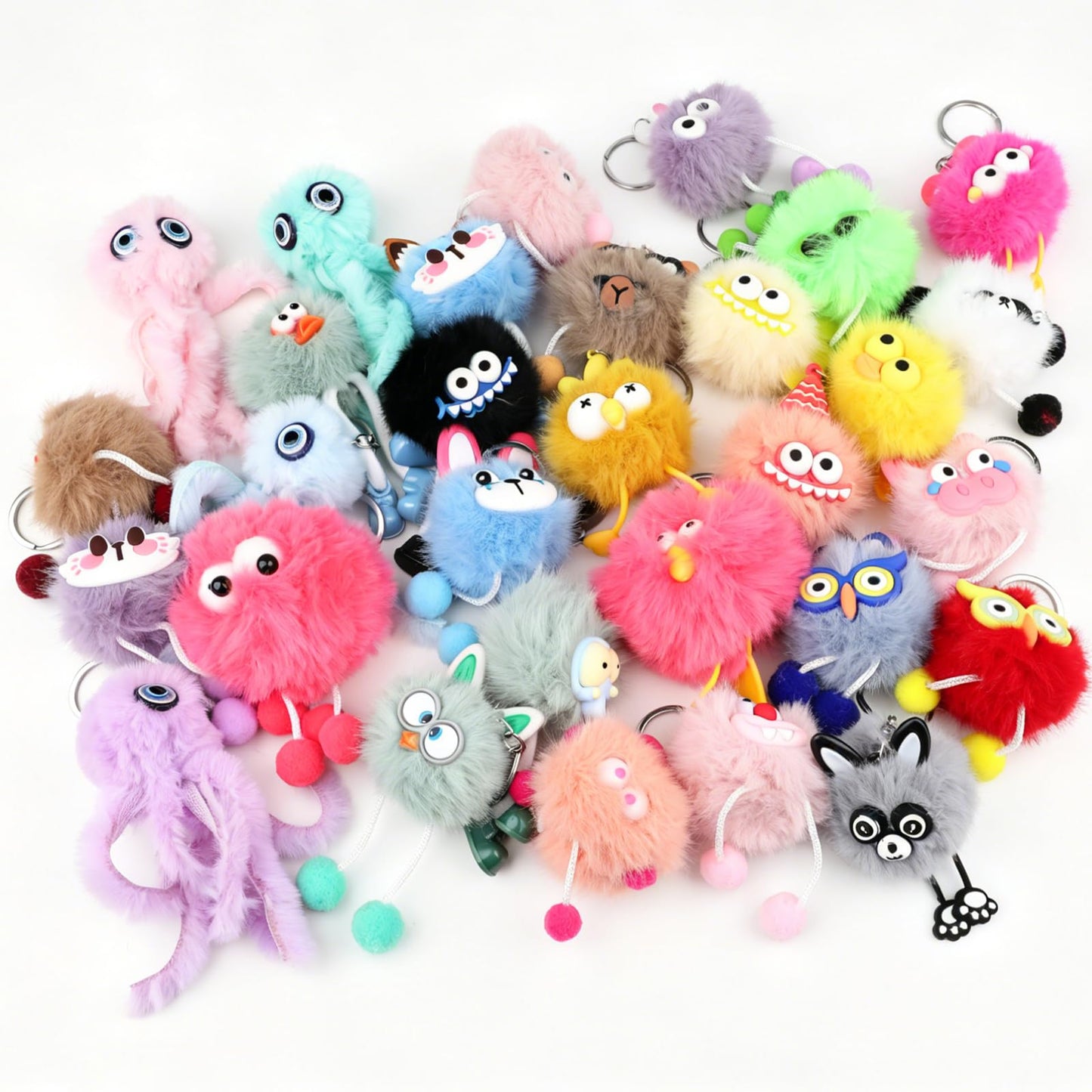 EEOYU 30 Pack Kawaii Plush Keychains Bulk, Cute Stuffed Animal Keychains for Birthday Party Favors, Goodie Bag Fillers, Carnival Prizes