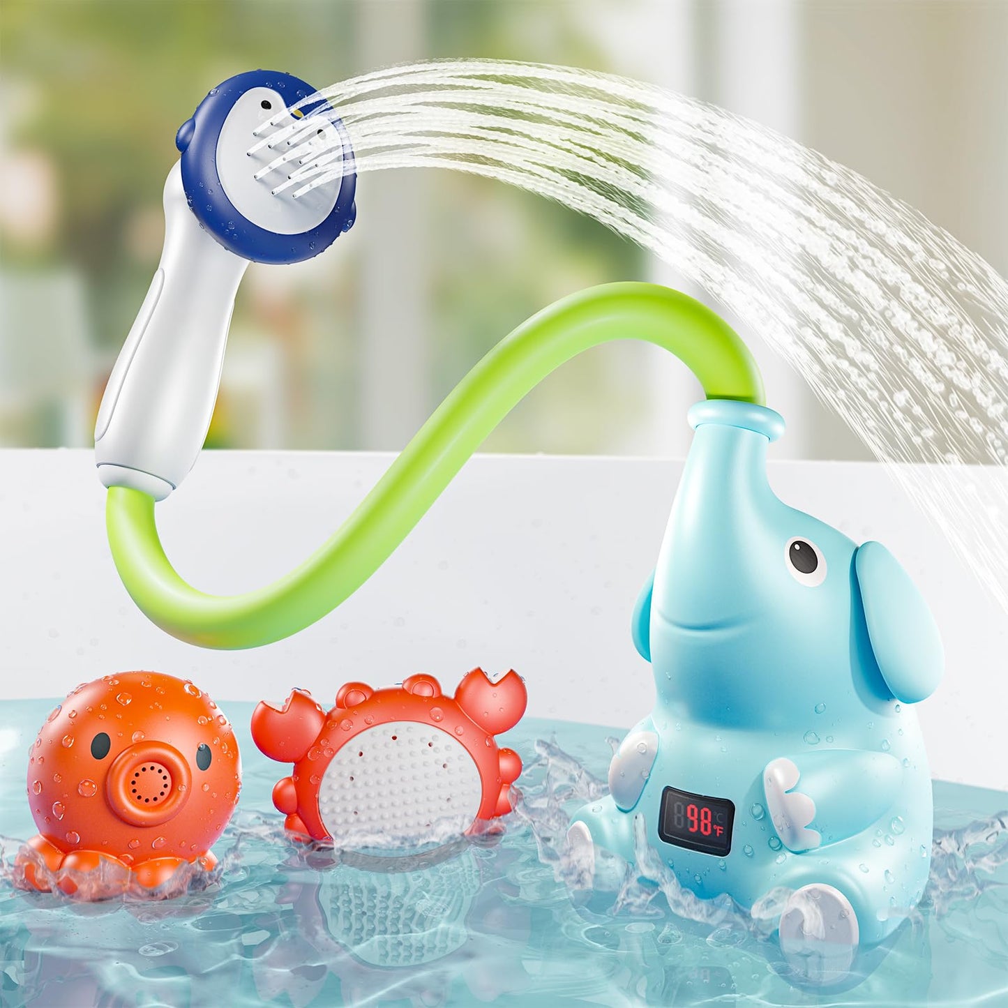G-WACK Baby Bath Toys Shower Head Sprayer with Water Thermometer for New Borns, Toddlers and Kids | Baby Accessories, and Essentials in Bathtub or Sink | Shampoo Bath Rinser | USB Rechargeable Ⅵ