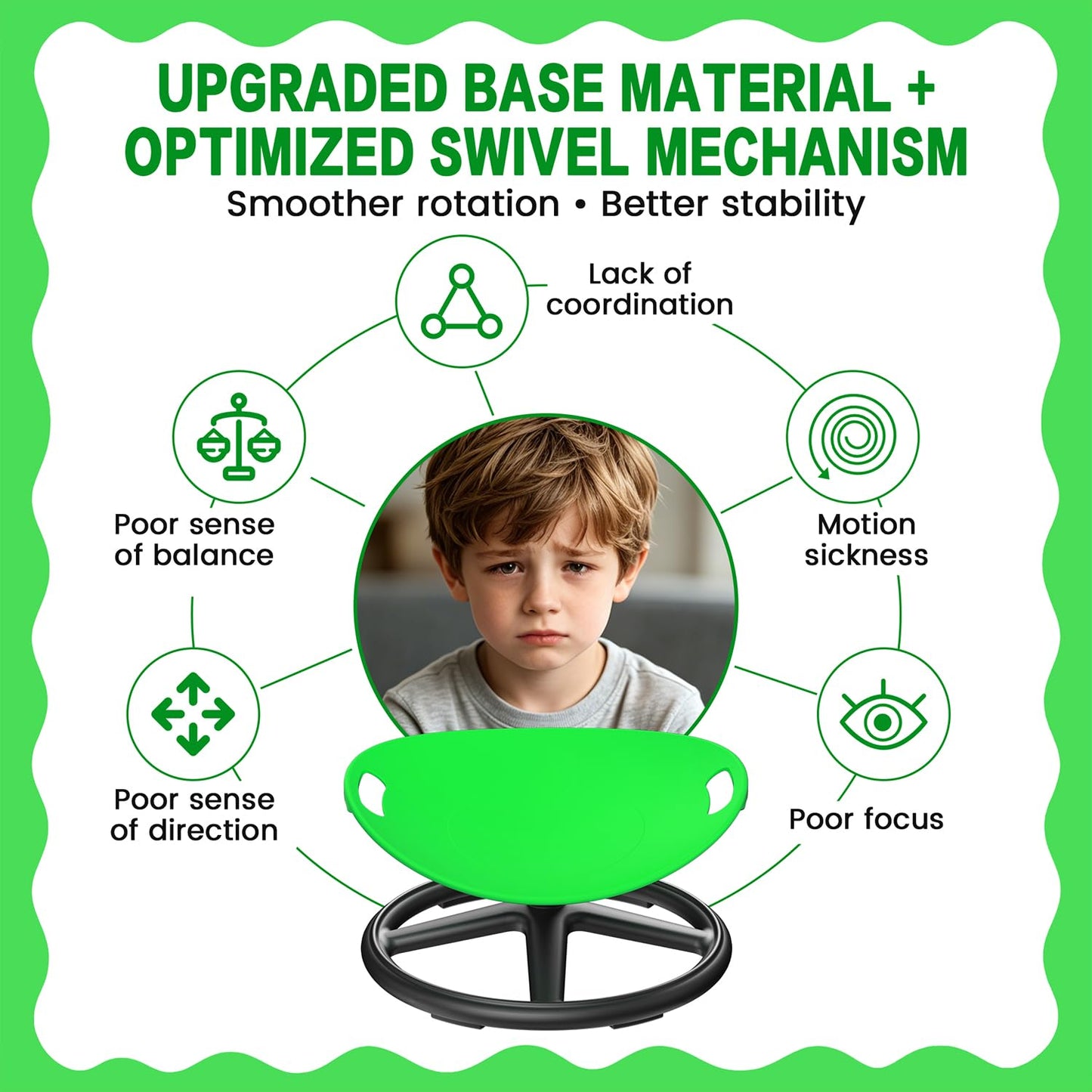 HERLAYN Spinning Chair for Autistic Kids Upgrade Handle Sensory Spinning Chair, 360° Silent Swivel Chair for Kids, Sensory Chair for ADHD Kids for Home & Classroom
