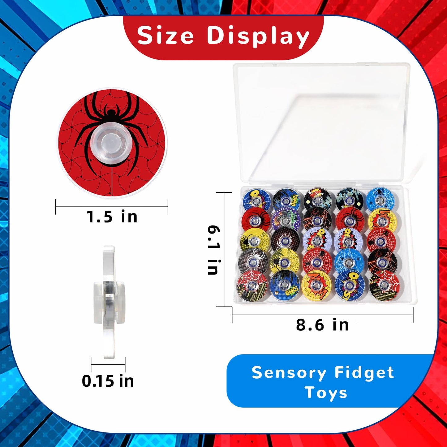 SCIONE 24Pack Spider Theme Fidget Spinner Toys for Kids, Hero Theme Birthday Party Favors,Goodie Bags Stuffers,Treasure Box Toy Classroom Prizes,Pinata Stuffers for Boys Movie Fans