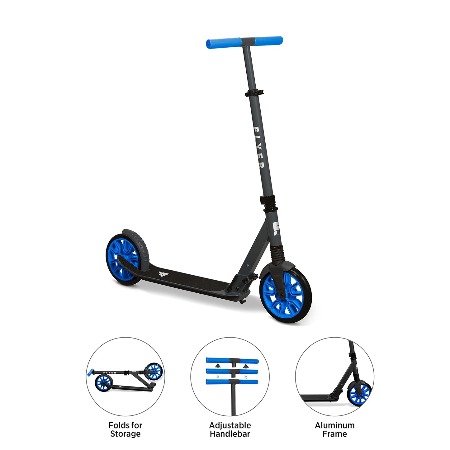 Flyer Kickstart Max, Radio Flyer Kick Scooter, Adjustable Handlebars & Foldable, Blue Scooter 8+ Years, and up to 220 lbs