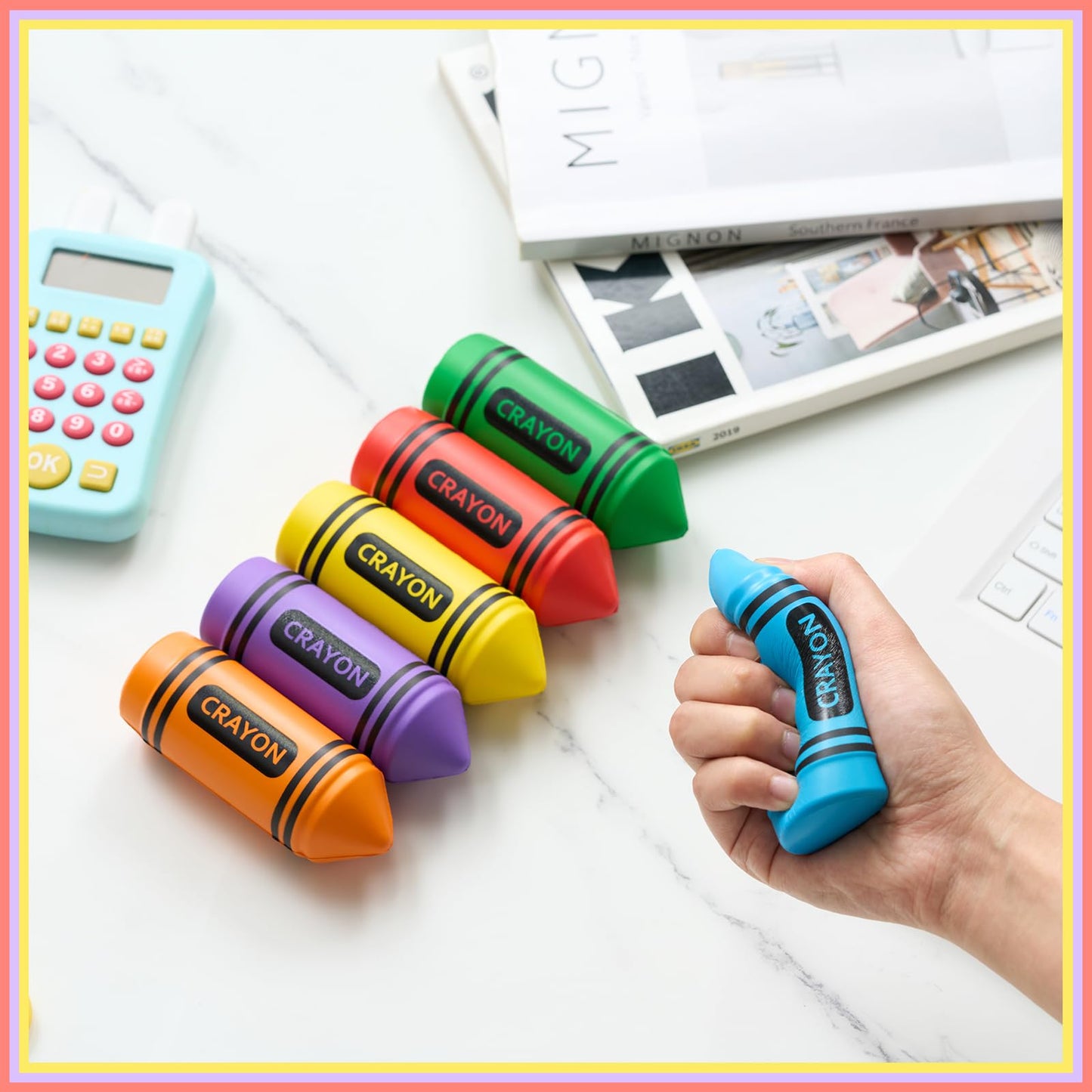 Wiwiqing 12 Pcs 3.94 Inches Crayon Stress Balls Toys Teacher Gift Kids Adult Classroom School Student Reward Graduation Party Favors Prizes Motivational Foam Stress Relief Slow Rising Hand Squeeze