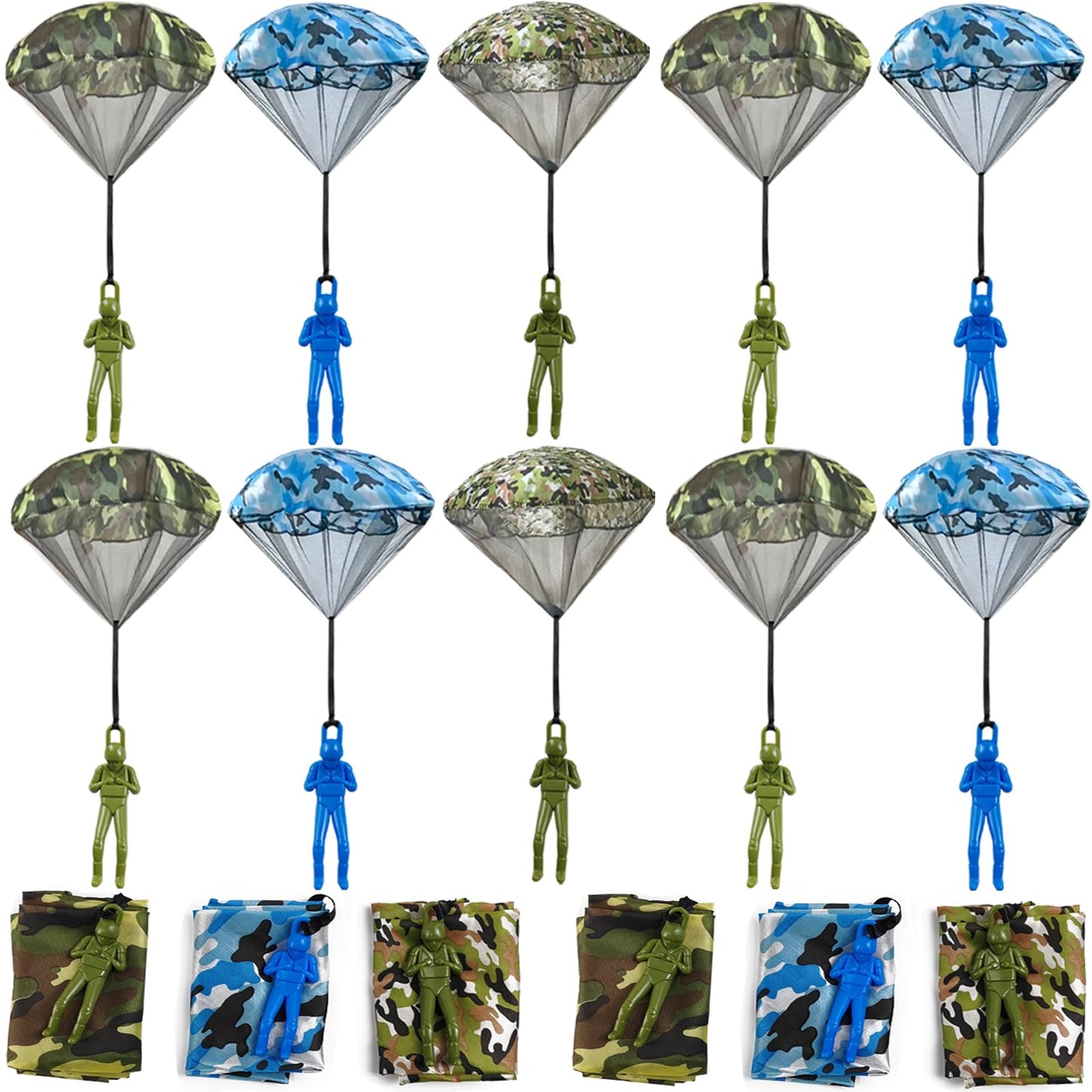 ROYHOO 15PCS Army Camo Parachute Toys for Kids Hand Throwing Outdoor Games, Army Men Action Figures Tangle Free Throwing Parachute Outside Toys Gifts for Kid Ages 3-16