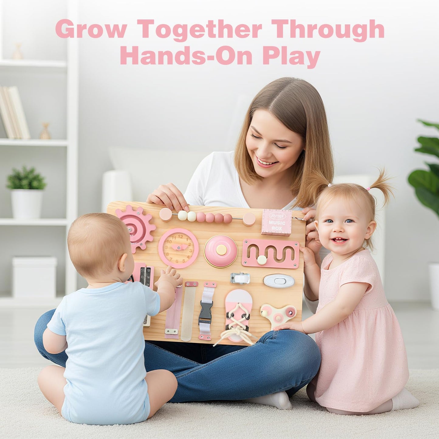 Joyreal Large Wooden Busy Board for Toddlers with Foldable Stand, 15-in-1 Montessori Sensory Toys Activity Learning Board with Music Box, Educational Gift for 1 2 3 Year Old Boys Girls