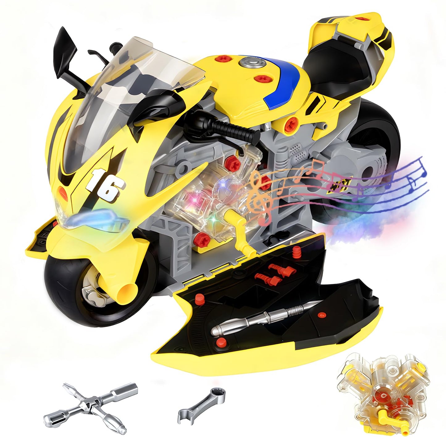 Take Apart Motorcycle Toys Kids Mechanic Repair Set for Toddlers 3-5, Interactive Toy Engine Building Kit with Sounds, Lights & Spray, STEM Educational Gift Toys for 3 4 5 6 7 Year Old Boys Girls