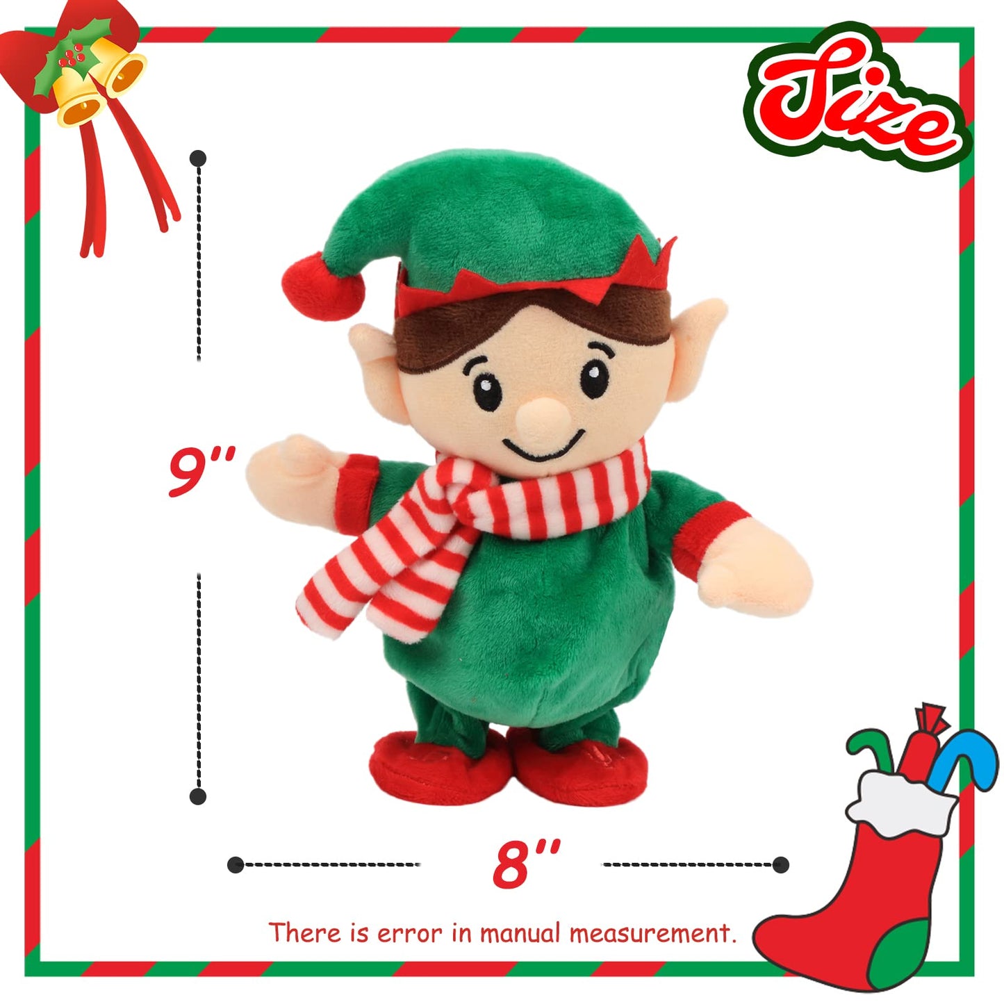 Hopearl Talking Singing Elf Repeats What You Say Walking Electric Interactive Animated Toy Speaking Plush Buddy Gift for Toddlers, Green, 8.5''