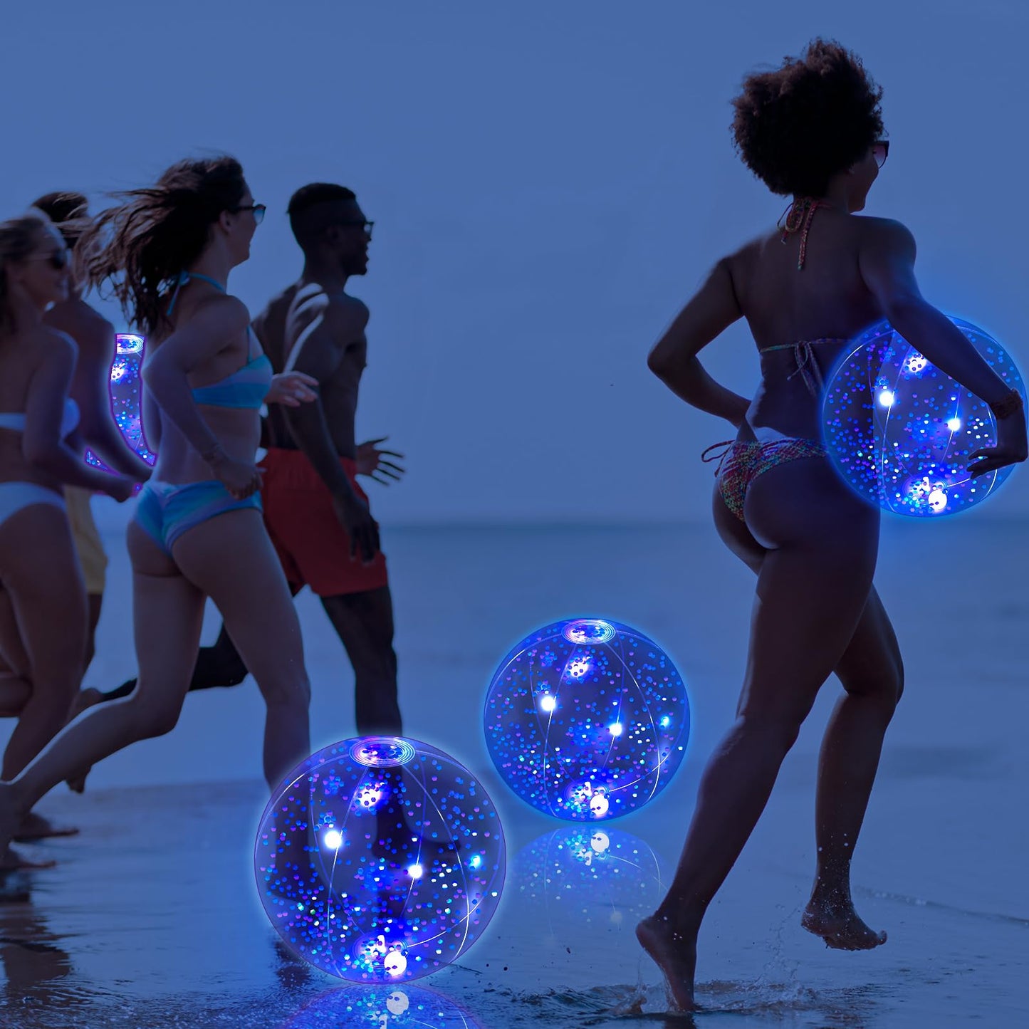 Vertintong 12 Pack 12 Inch Glow in The Dark LED Beach Ball Jumbo Confetti Glitters Inflatable Ball Swimming Pool Game for Party Pool Summer(Blue)