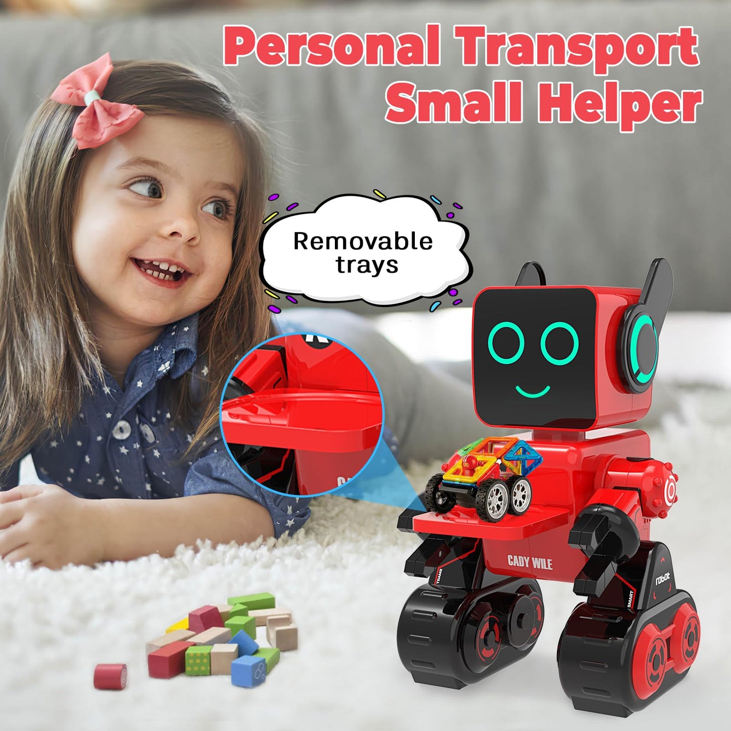 okk Robot Toys for Kids, Programmable Remote Control Robot, Interactive Toys with Coin Bank, LED and Tray, Walking Talking Singing Dancing Gift for Boys Girl（Red）