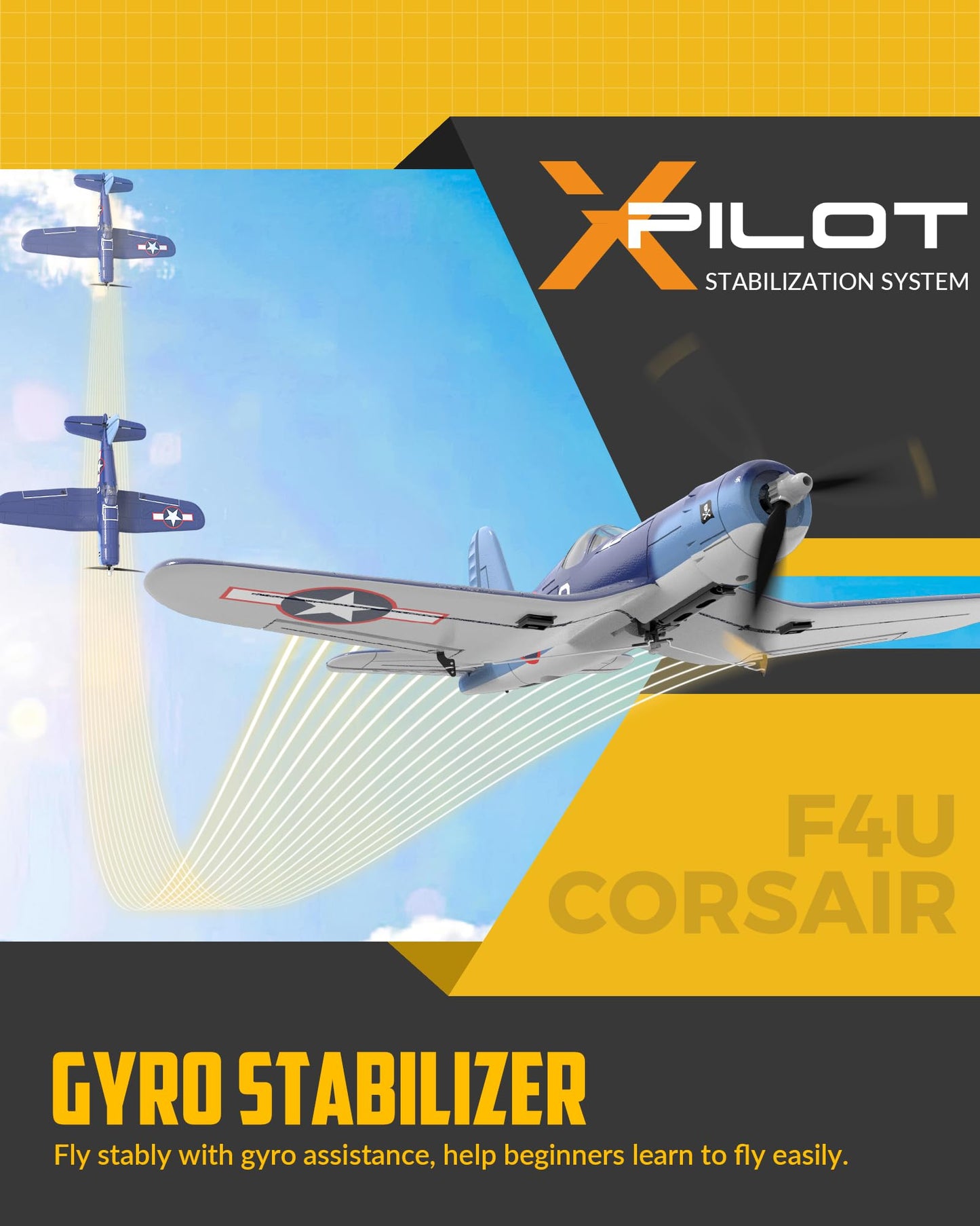 volantexrc RC Plane for Beginners, 4CH WWII RC Airplane F4U Corsair with Aileron, 2.4Ghz Remote Control Plane with Xpilot Self Righting & One Key Aerobatic & Upgraded Canopy (761-8V2 RTF)