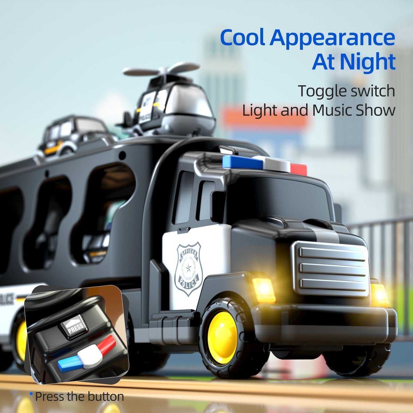Beby Buty 5 in 1 Police Trucks Cars Toys for Toddlers 3-5, Boy Toddler Car Truck Toys with Light Sound, Birthday Gifts Toys for 3 4 5 6 Year Old Boy, Transport Carrier Truck for Toddlers 3-5 Years