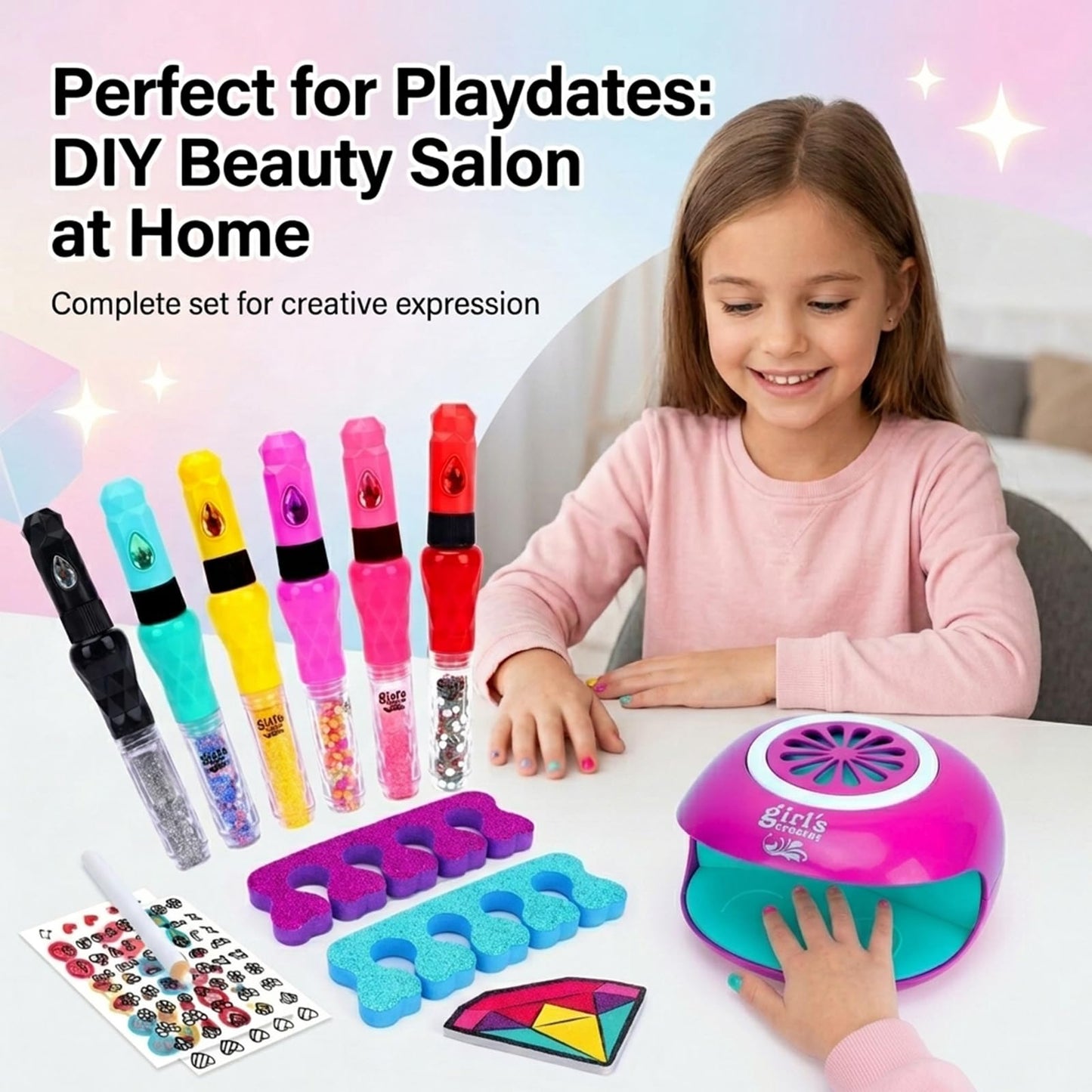 Nail Art Kit for Girls: Kids Nail Polish Set for Girls Toys Ages 8-12 Birthday Presents Gift Nail Set for Girl age 10-12丨Makeup Kit for Girl 10-12 Nail Art Studio