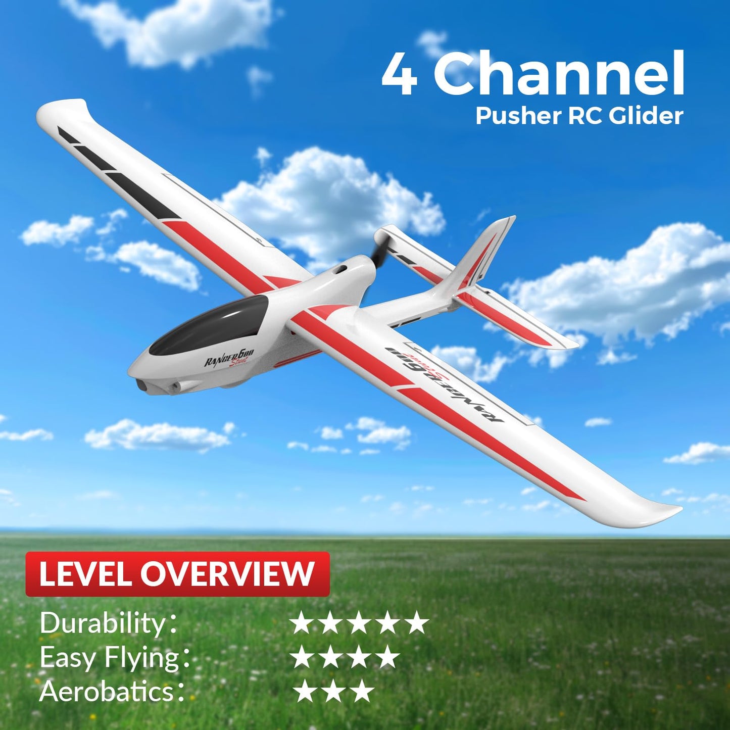 rcxsuv VOLANTEXRC RC Glider Plane 4CH, New Version Remote Control Airplane with 6-Axis Gyro for Beginners, 3 Flight Modes & Aerobatics 2.4G RC Plane for Adults, 23.6 * 18.1 inches White