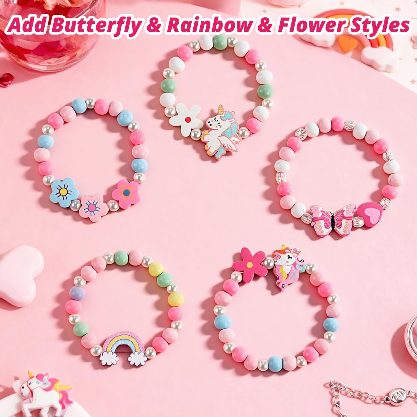 Faburo 16pcs Kids Jewelry for Girls -16 Unicorn Bracelets, Little Girls Jewelry Kids Bracelets for girls, Butterfly & Rainbow & Flower Toddler Jewelry Birthday Christmas Gift Age 3 4 6 8