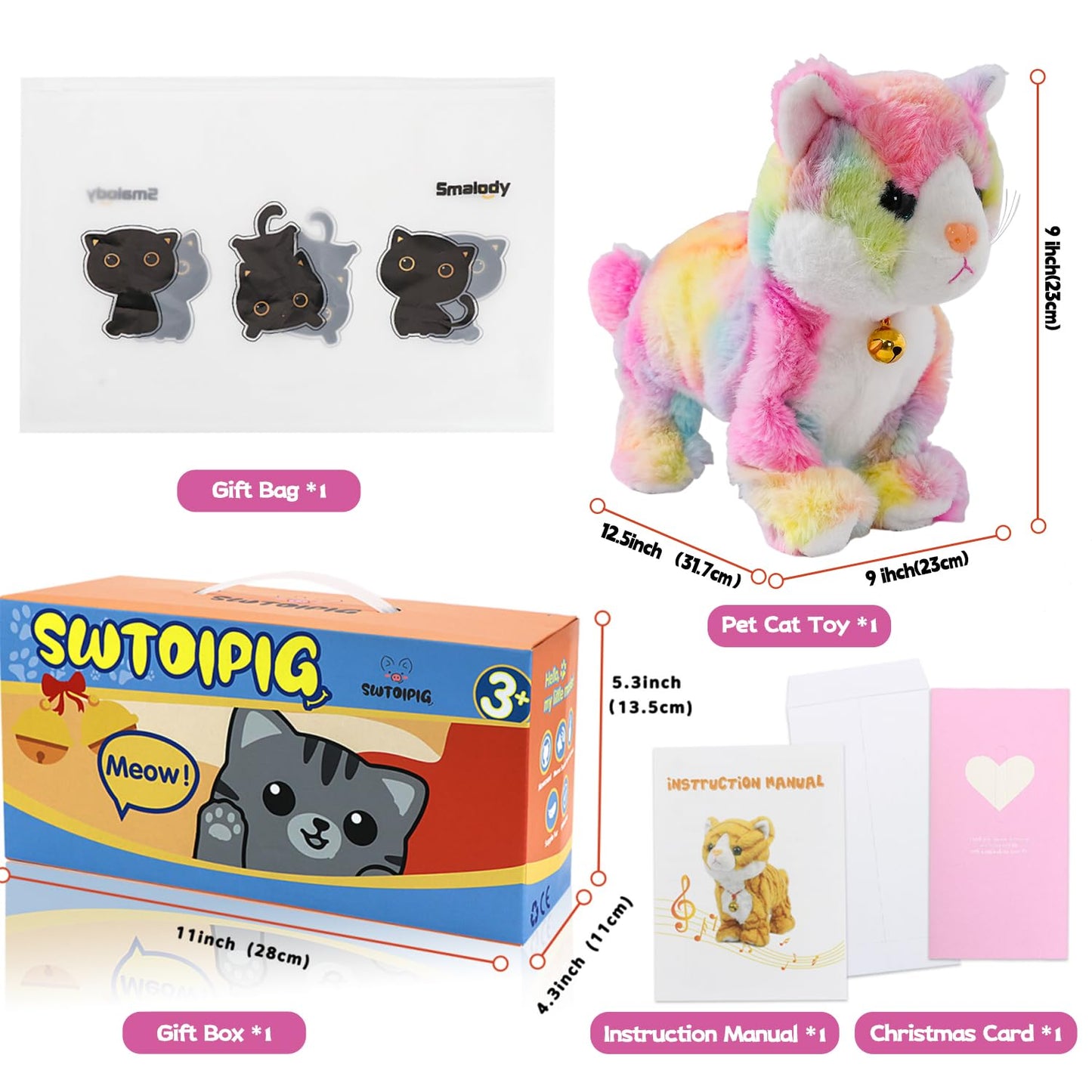 SWTOIPIG Interactive Plush Toys, Stuffed Toy, Stuffed Animal Toy, Walking Toys, Interactive Sound Control Electronic Cats Robot Pets Gift for Children
