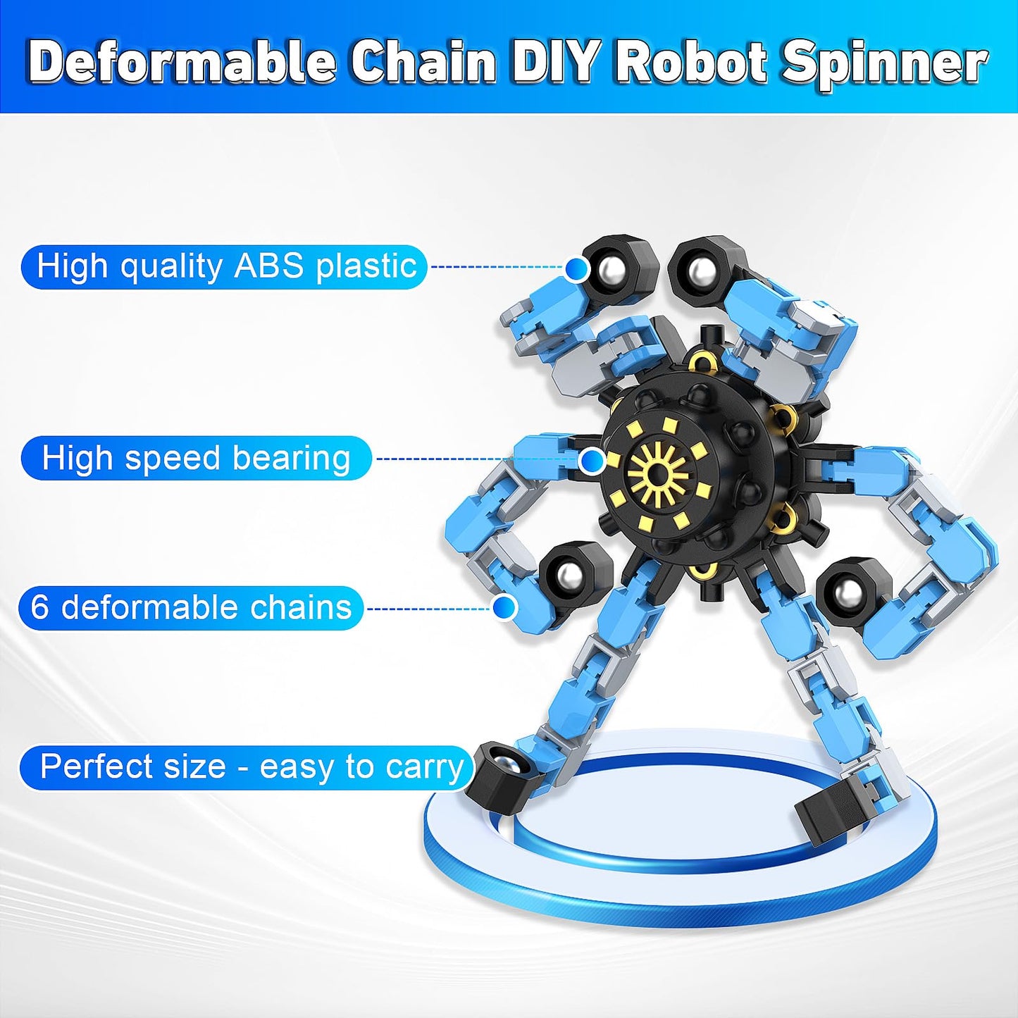 Easter Basket Stuffers Transformable Fidget Spinners,9PCS Funny Sensory Fidget Toys Deformable Chain DIY Robot Spinner,Fingertip Stress Relief Gyro Toy Kids Easter Basket Stuffers Party Favors