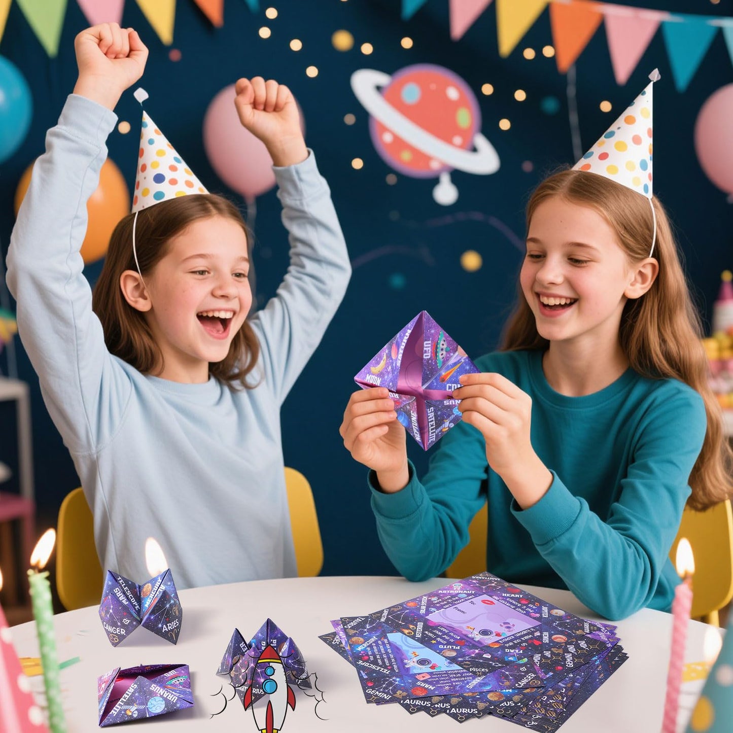 Blosssound 36 Pcs Cootie Catcher Space Party Favors Outer Space Crafts Cosmic Paper Origami Cards Fortune Telling Game for Kids Students Classroom Easter Gifts Galaxy Birthday Goodie Bags Stuffers