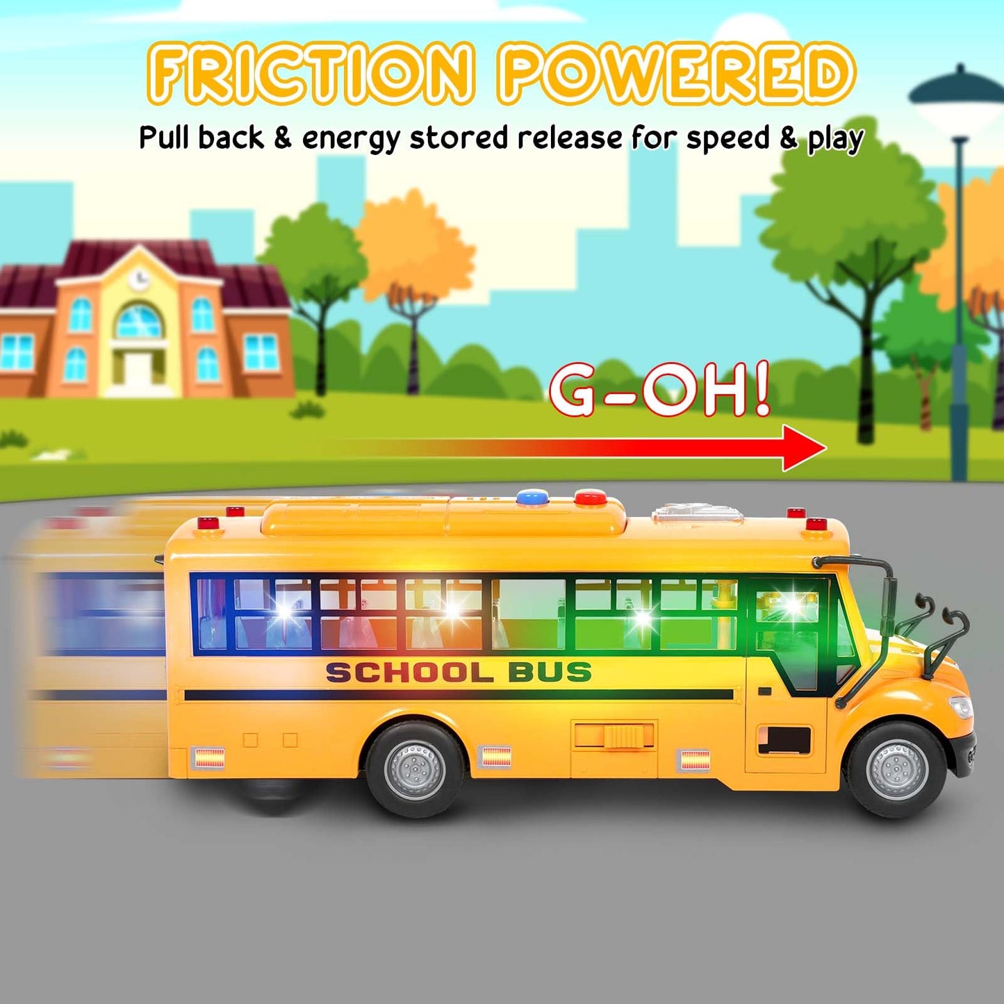 Yellow School Bus Toys for Toddlers With 4 Different Flashing Lights & Sound, Back And Side Doors Open Friction-Powered Wheels Light Up Toy Buses Birthday Gift 3 4 Year Old And Up Girl Boy Toys