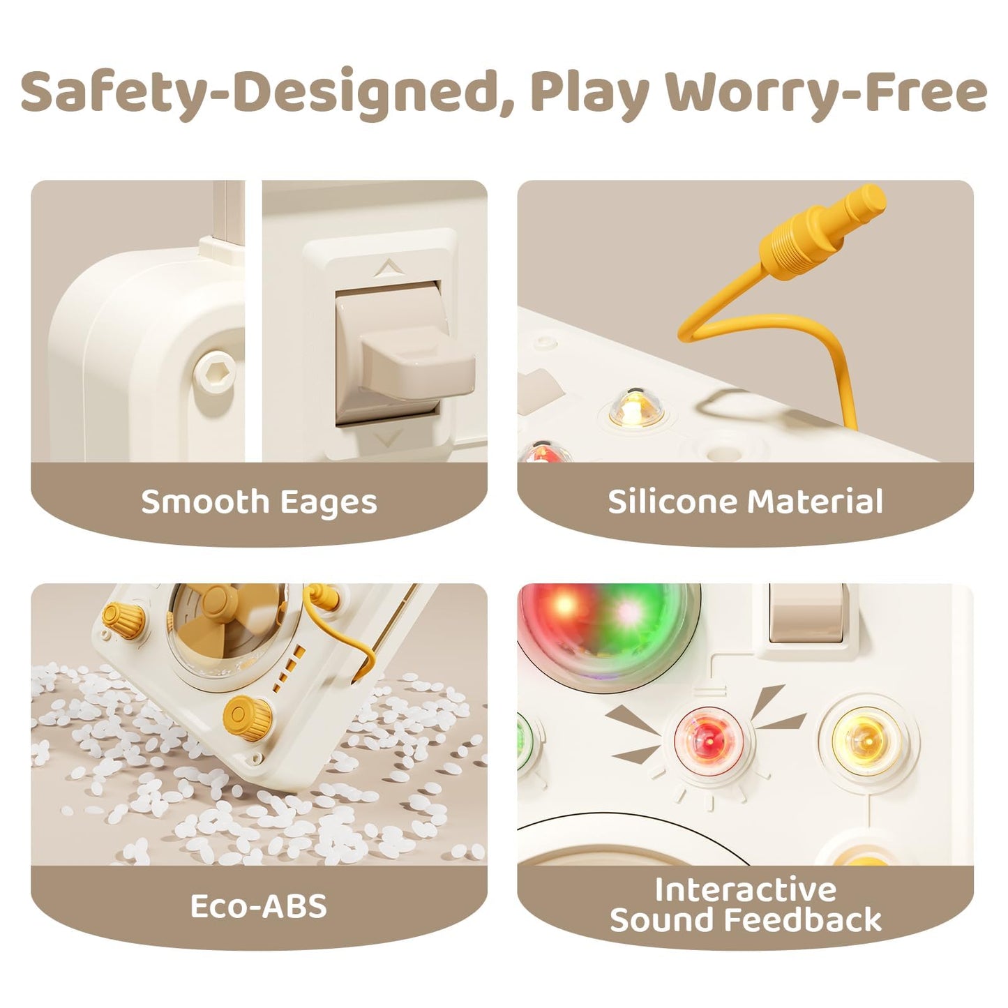 SOCBTNSO Montessori Busy Board for 1+ Year Old - Electronic Light & Activity with Buttons, Switches, Fan & Rotating Knobs | Sensory Learning Travel Toys & Gifts for Toddler Boy/Girl Age 1 2 3