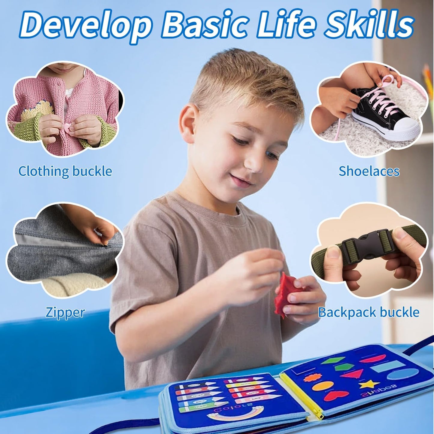 Soupost Toddler Busy Board-Montessori Toys for Boy Girl Birthday Gift, Sensory Learning Toys for Toddlers Busy Book, Airplane Car Travel Activities Toy,Learn Fine Motor Skills