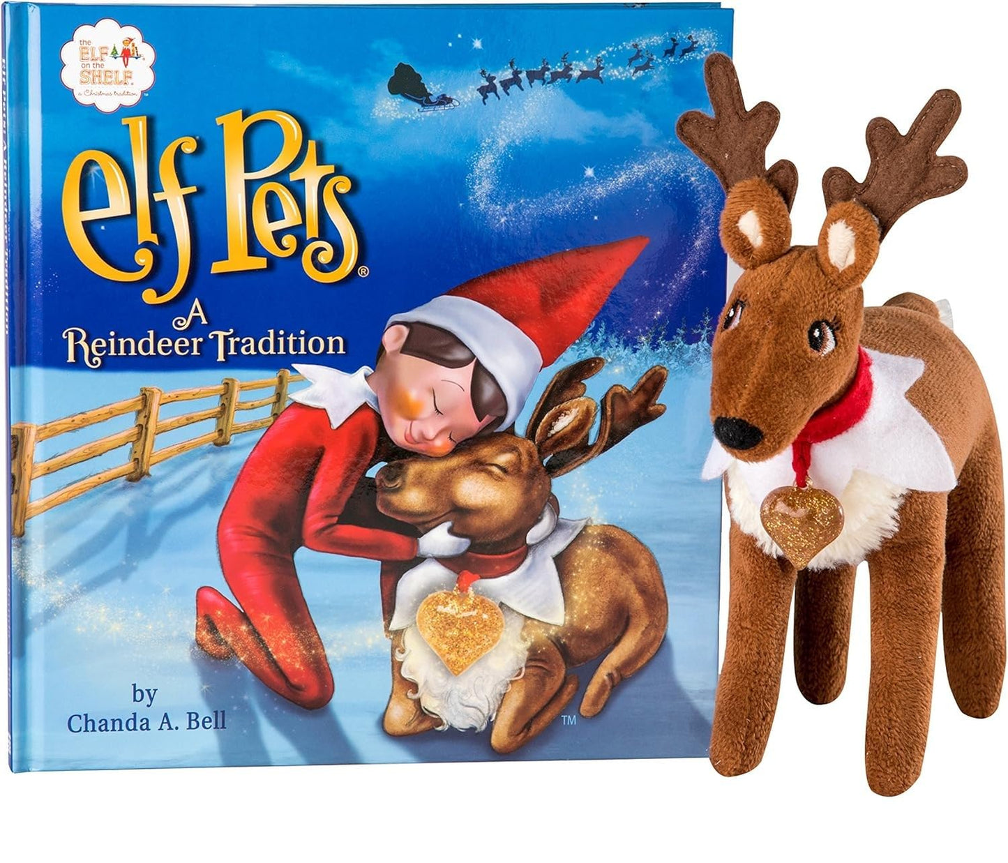 The Elf on the Shelf Elf Pets Reindeer Plush, Reindeer Tradition Story Book, and Cheer Checkup Vet Accessory Set (Multi-Item Bundle)