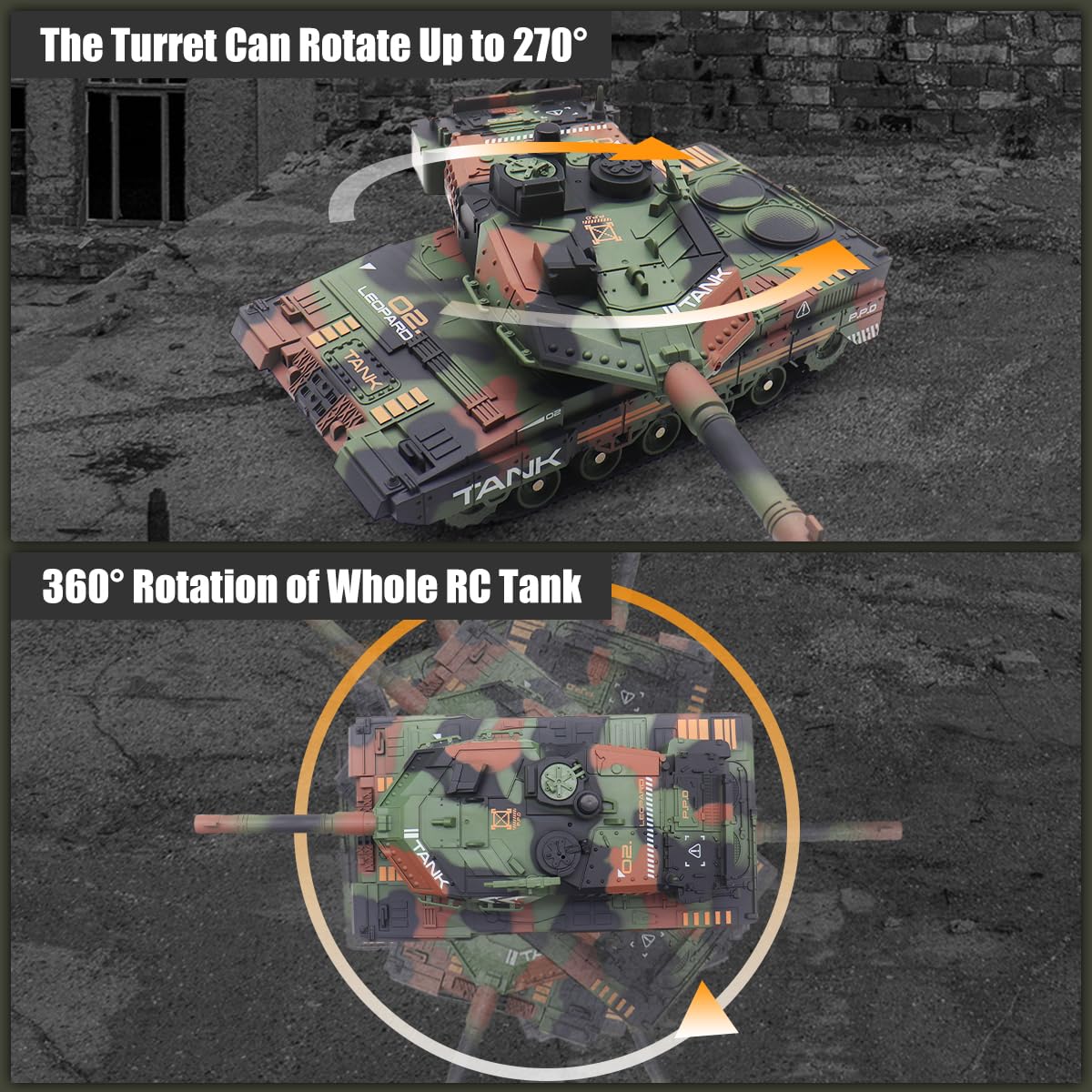 Hitish RC Tank that Shoots for Kids - 2.4Ghz Remote Control Army Tank Toys with Auto Demo Sound Light Smoke - 13 Channel Military Vehicles Model Gift for Adults Boys Age 6-8 9-12, Army Green