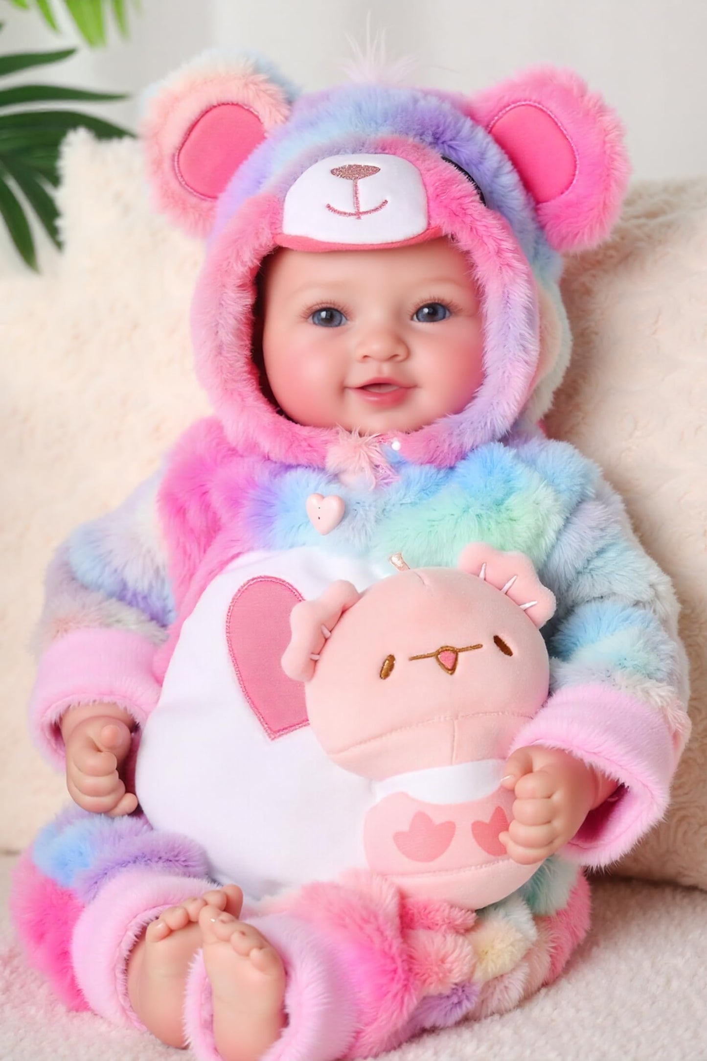 BABESIDE Baby Doll Girl - 17-Inch Soft Body Realistic Baby Doll with Rainbow Bear Outfit Lightweight Real Life Baby Dolls for 3+ 4 5 6 7 8 9 Years Girl Birthday Gifts, Pretend Play and Christmas