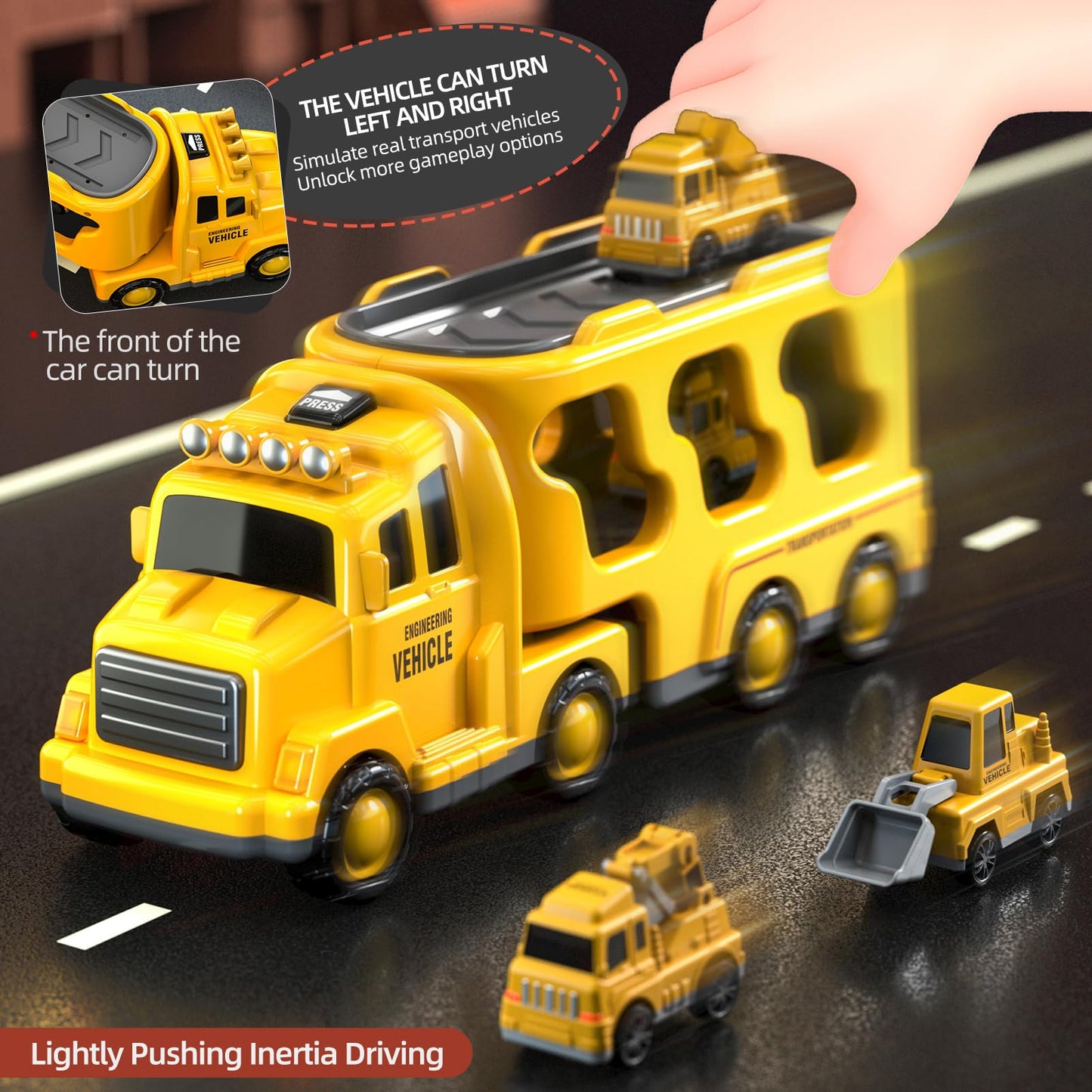 Beby Buty 5 in 1 Construction Trucks Cars Toys for Toddlers 3-5, Boy Toddler Car Truck Toys with Light Sound, Includes Crane, Mixer, Bulldozer & Excavator, Birthday Gifts Toys for 2 3 4 5 Year Boys