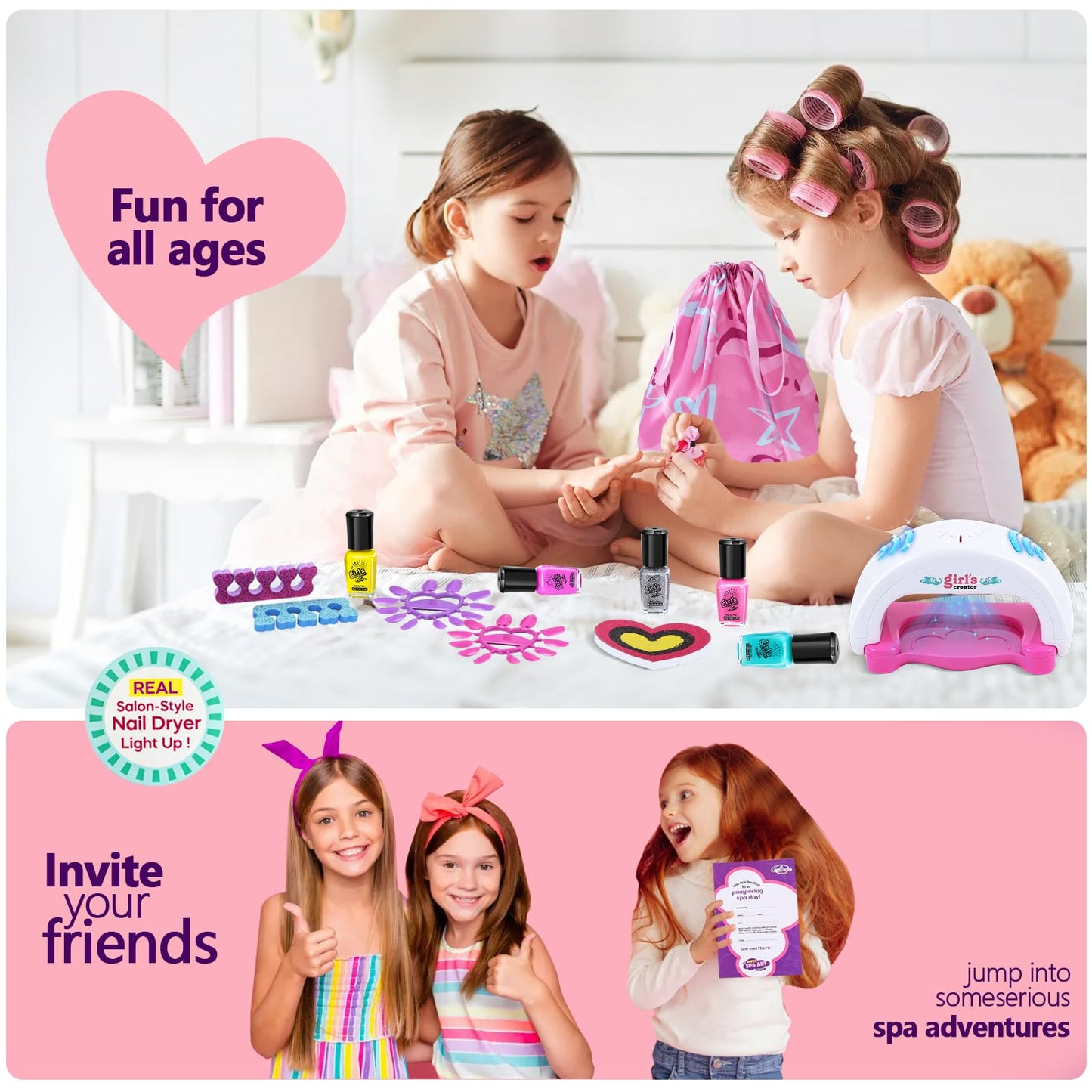Kids Spa Day Kit for Girls Toy - Nail Polish Set for Girls Gifts 7-12 - Foot Spa Day Girl for Manicures Pedicure - Nail Art Salon Kit Christmas Birthday Gift for 6 7 8 9 10-12 Years Old (Kids Edition)
