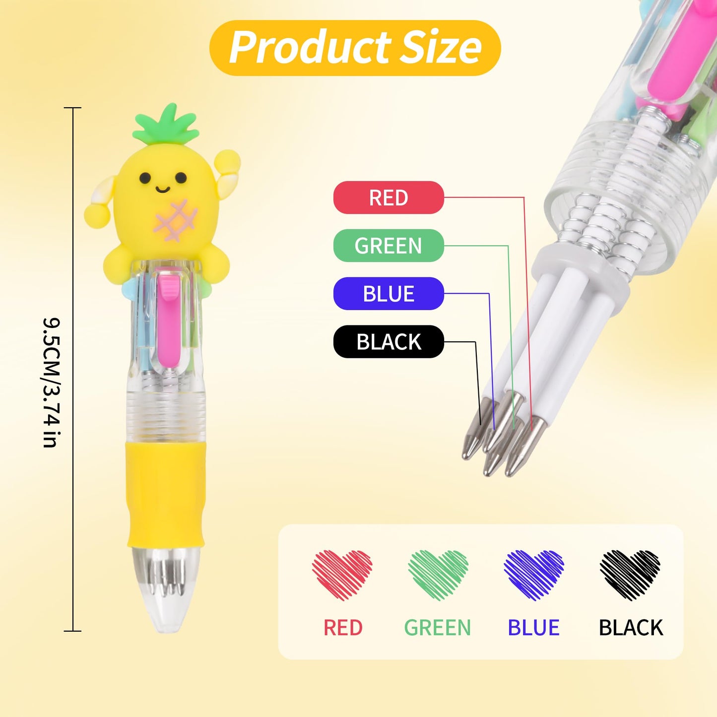 LiYiQ 25 Pcs Multicolor Pen in One Fun 4-in-1 Cute Pens Bulk Kawaii Cool Ballpoint Pens Fun Gifts (25)