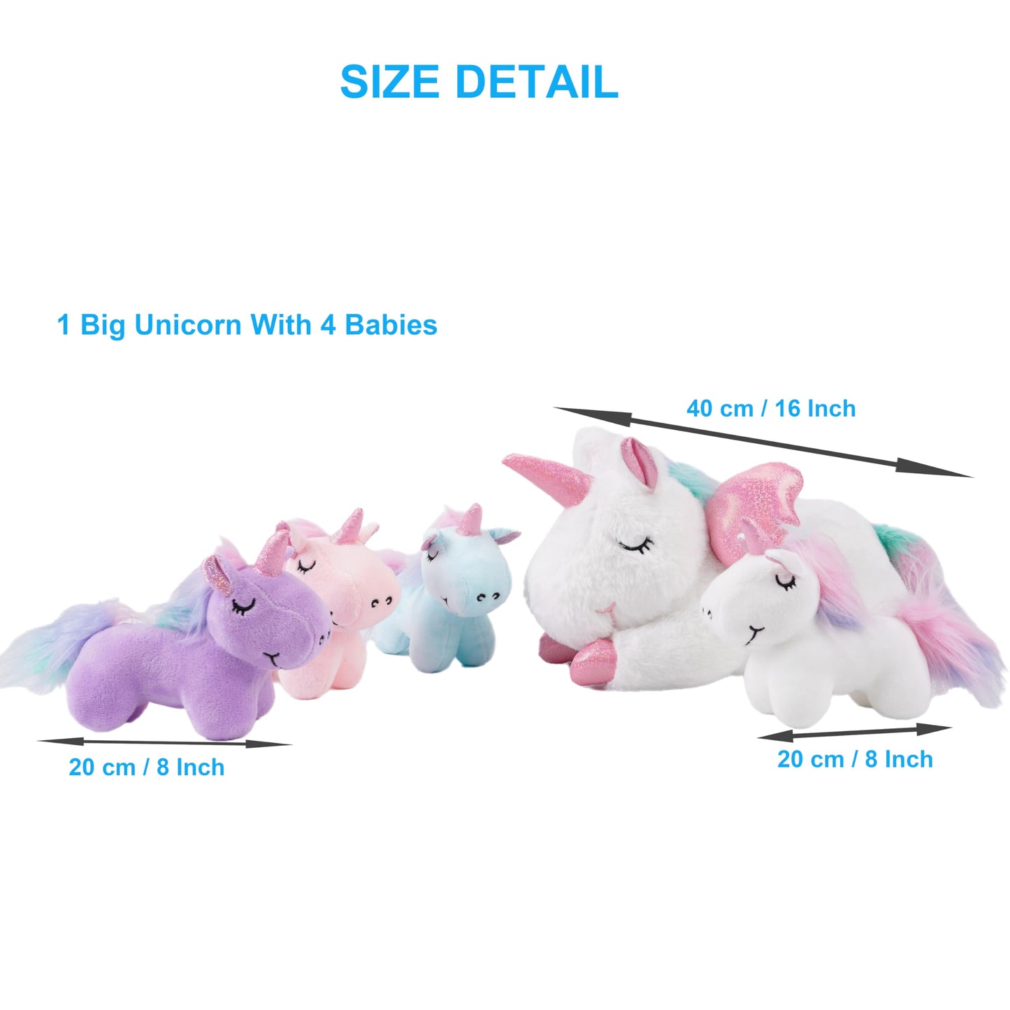16 Inch Soft Unicorn Stuffed Animals PlaySet - Cuddle Plush Mommy With 4 Baby Rainbow Flying Plush Pillow Toy With Wings for Kids and Lovers