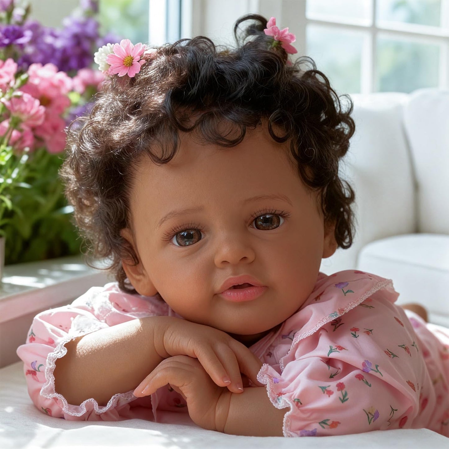 SCOM Black Reborn Baby Doll - 18 Inch Realistic African American Girl, Looking Real Lifelike Baby with Soft Cloth, Newborn Weighted Brown Hispanic Doll with Full Vinyl Body for 3 4 5 6 + Year Old Gift