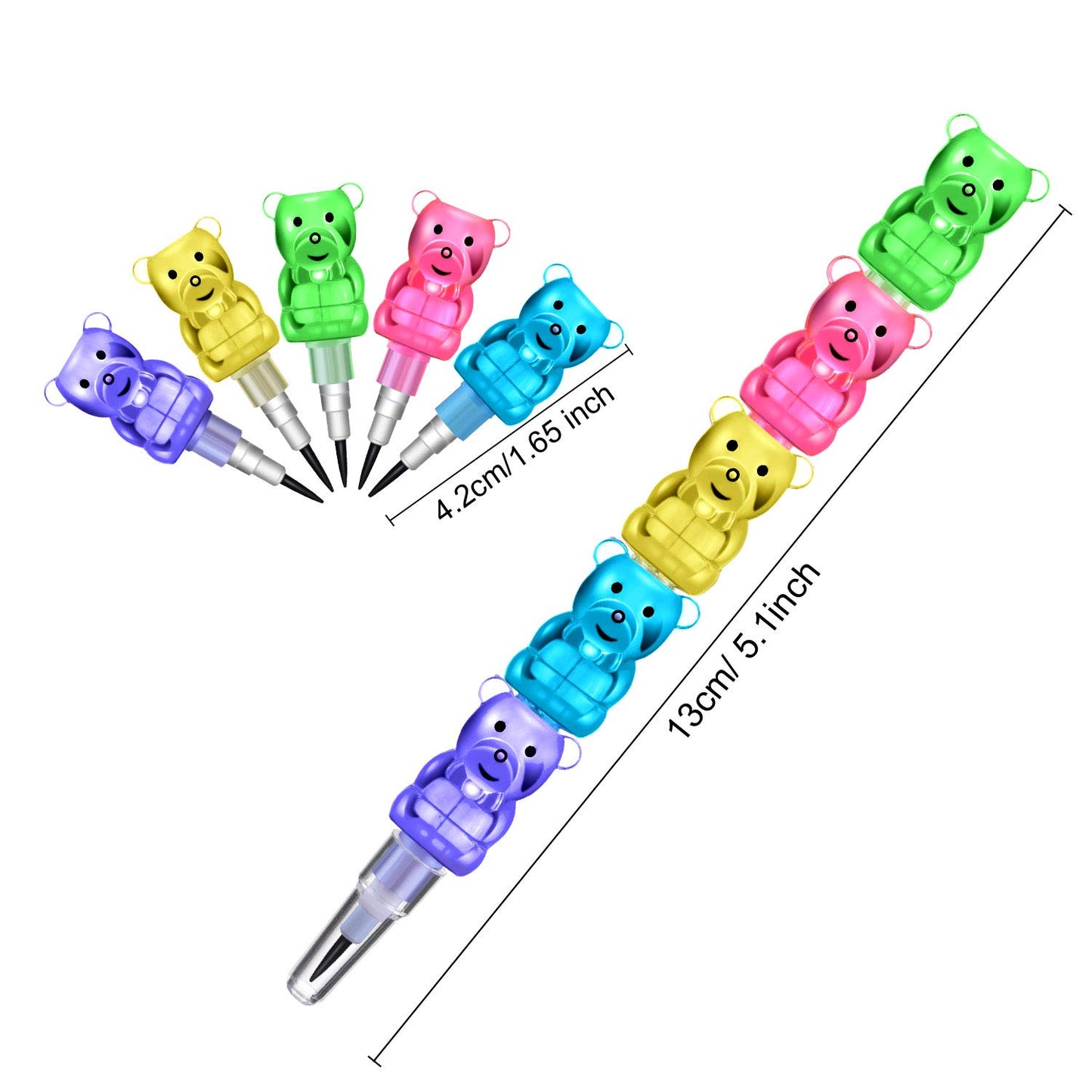 Boao 30 Pcs Stackable Pencils Plastic Bear Pencils 5 in 1 Stacking Colored for Birthday Bear Party Equipment