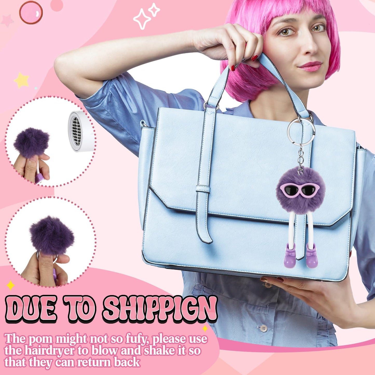 Equsion 48 Pcs Kawaii Keychains Bulk Cute Plush Keychains Fluffy Pompoms Balls with Tassels and Keyrings Key Chain Kawaii Party Favors for Birthday Goodie Bags Piñata Prizes(Cute)