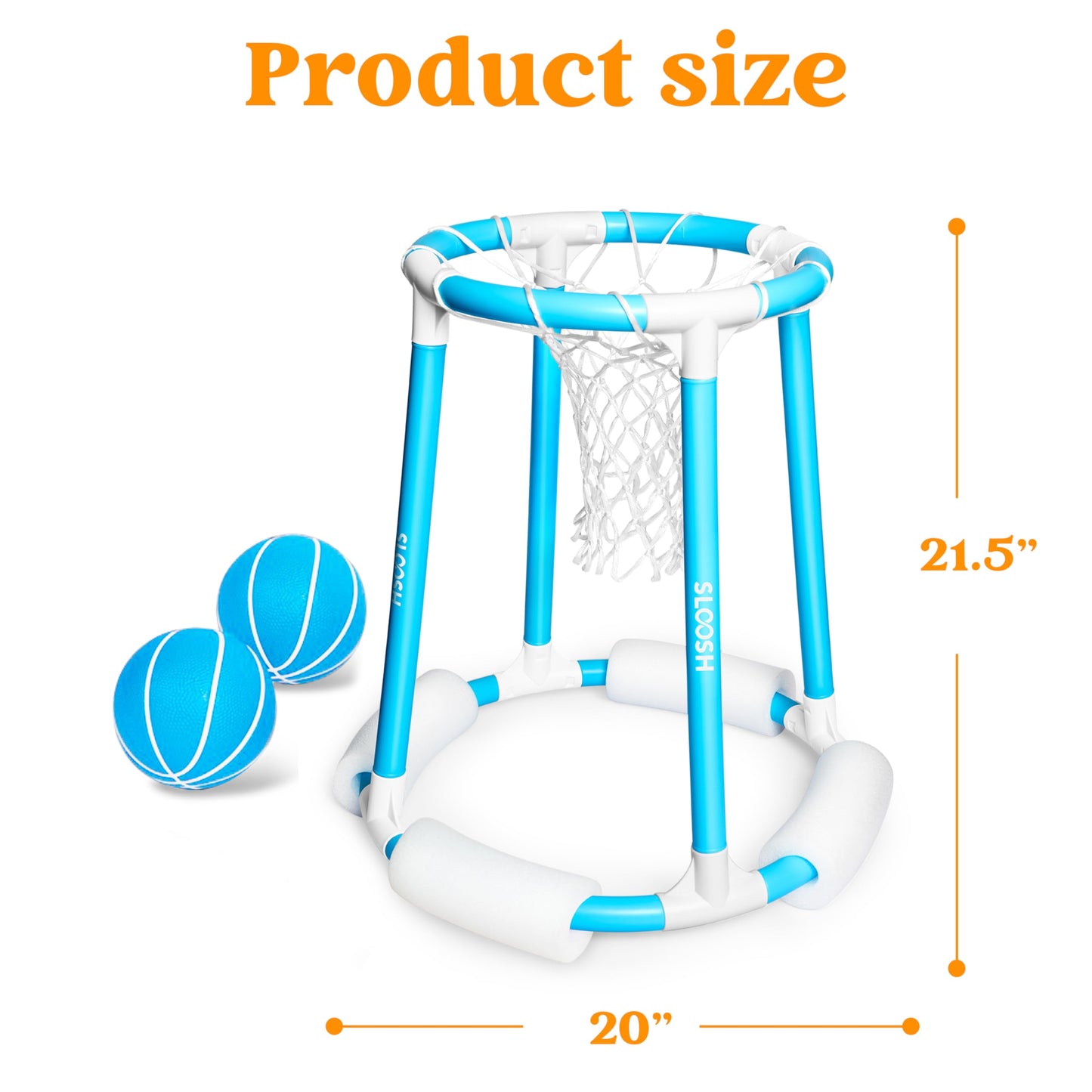 Sloosh Pool Basketball Hoop Set, Floating Basketball Pool Game, Swimming Floats Toys with Balls Pump, Summer Outdoor Water Play Toy for Kids and Adults (Blue)