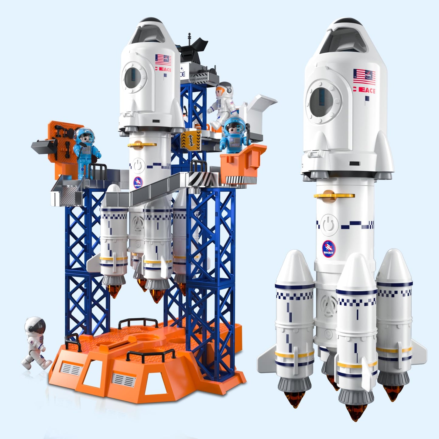 BLmukce Space Rocket Toys for Kids 3 4 5 6 7 8 Year Old Boys, Kids Spaceship and Rocket with Astronauts Figures and Rocket Launcher for Indoor Outdoor, Birthday Toy for Boys Girls Age 3-5