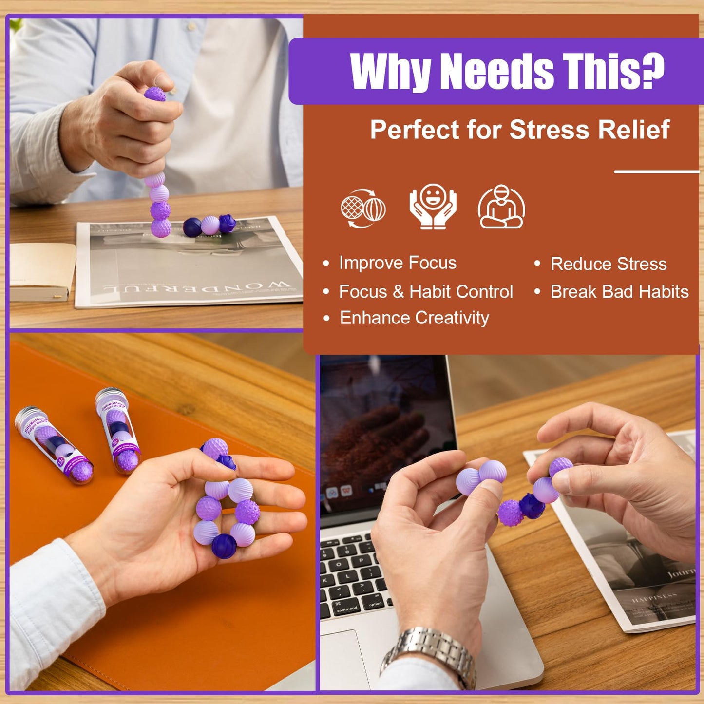 Silicone Magnetic Balls, Fidget Toys, 12-Pack Stress Relief Toys for Adults, Teens, Sensory Toy for Fingers Hands, Quiet Office Desk Toys with Textures, Magnet Fidget Fun Gift (2 Pack(Green+Purple))