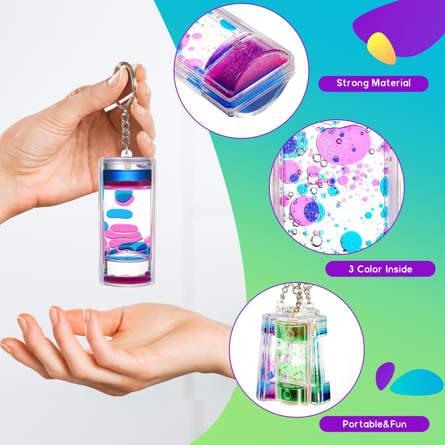 Equsion 36 Pcs Liquid Keychains Motion Bubbler Sensory Toys Liquid Timers End of Year Student Gifts (Vibrant Color)