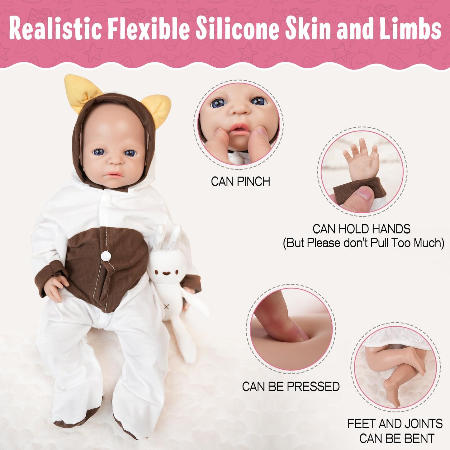 Vollence 16 inch Reborn Baby Doll Girl Silicone Doll Realistic Newborn Baby Dolls with Feeding Accessories & Gift Box for Kids - Girl