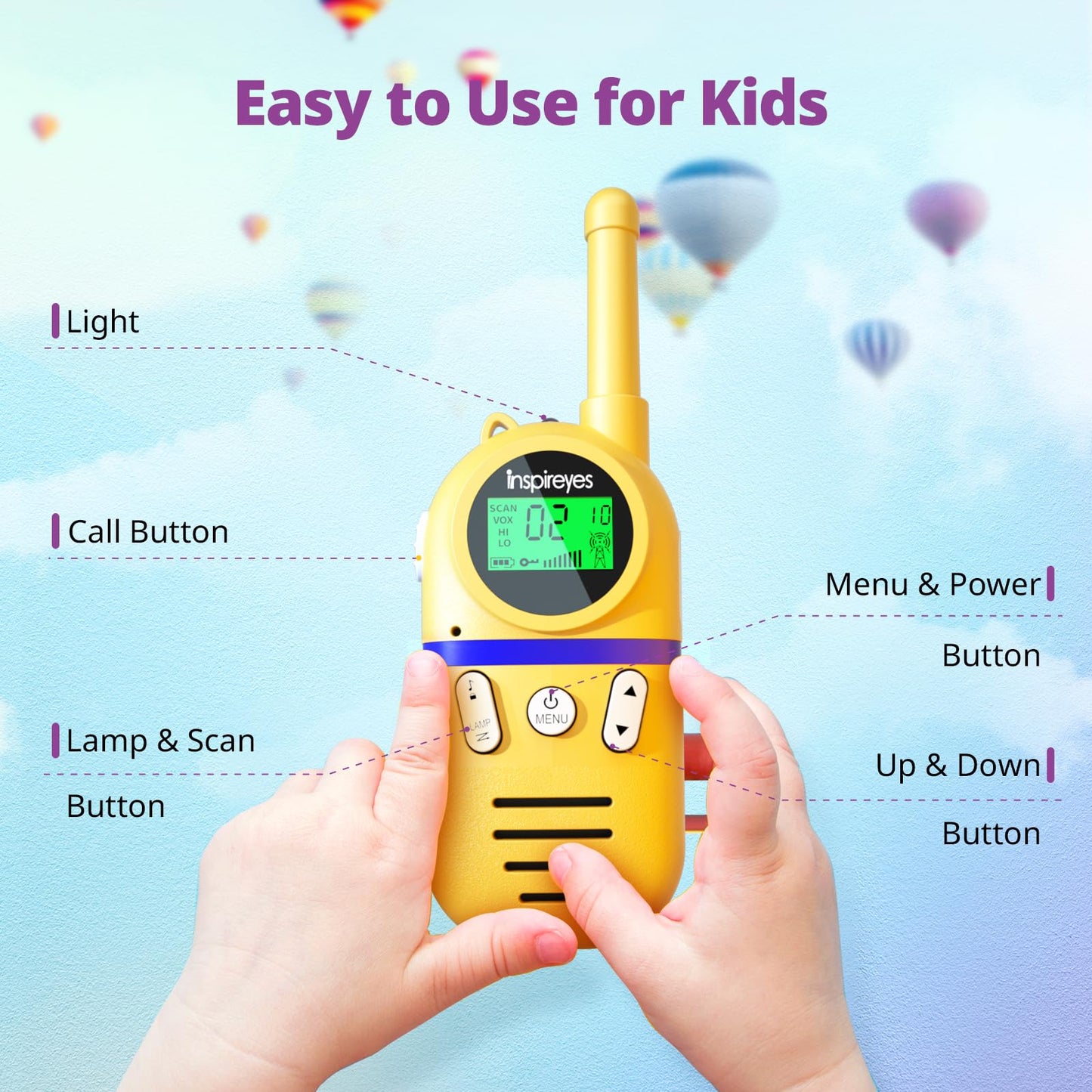 Inspireyes Walkie Talkies for Kids, Rechargeable Long Range 3 Pack, Kids Toys for Boys Girls Ages 3-12, 2 Way Radio Toy, Outdoor Adventure Toys, Camping Hiking Gear, Birthday Gifts for Kids