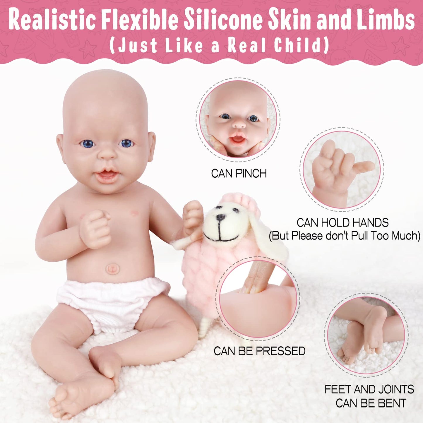 Vollence 14 inch Reborn Baby Doll Silicone Full Body Realistic Newborn Doll Lifelike Eyes Open Baby Girl The Look Real Baby Doll with Gift Box for Kids Birthday Gift - Girl
