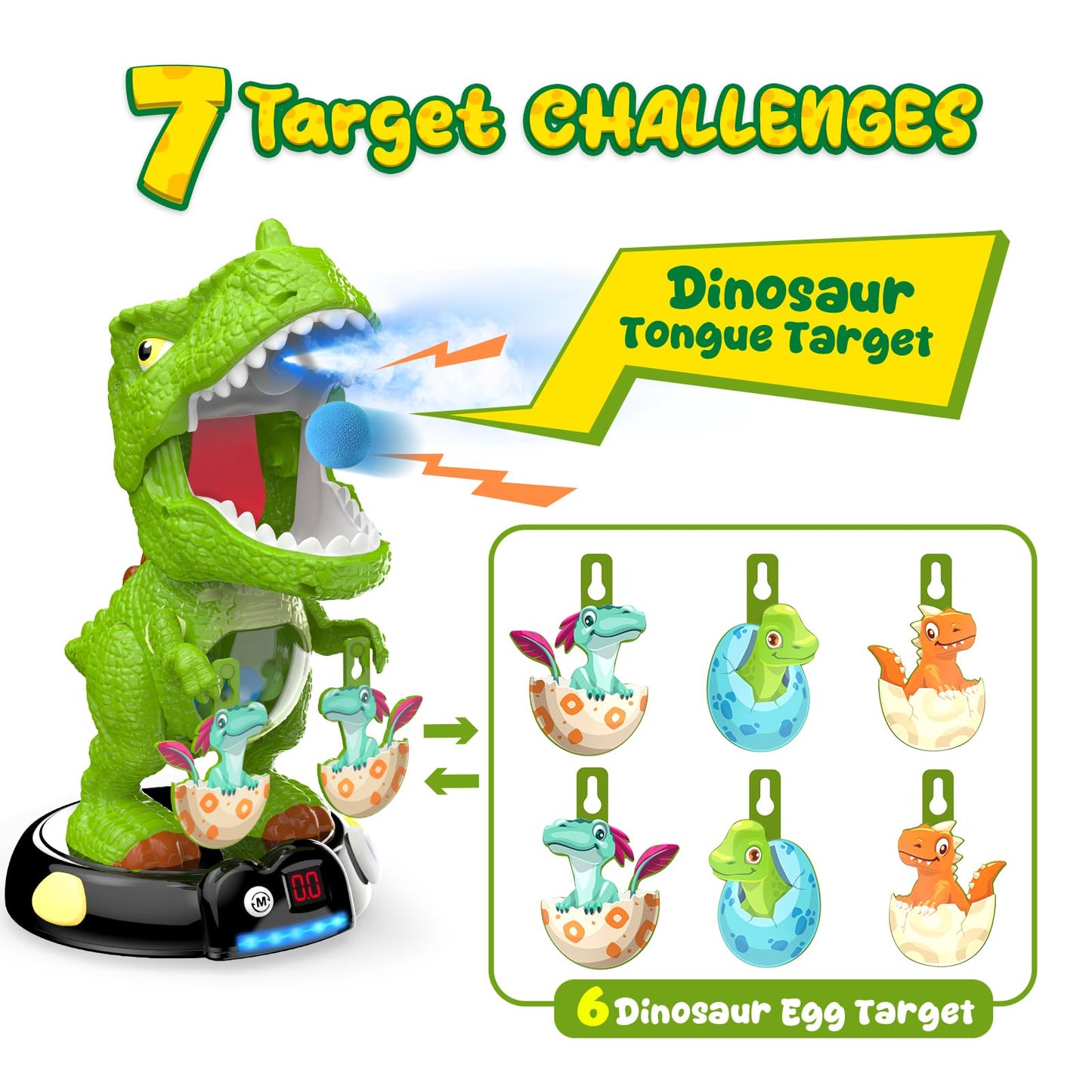 EagleStone Moving Dinosaur Shooting Toys for Kids 5-7, Electronic T-Rex Shoot Target Game with Mist Spray, LED Score, Roar & Light, 3-Pair Dino Target, Birthday Gifts for 5 6 7 8 9 Year Old Boys Girls