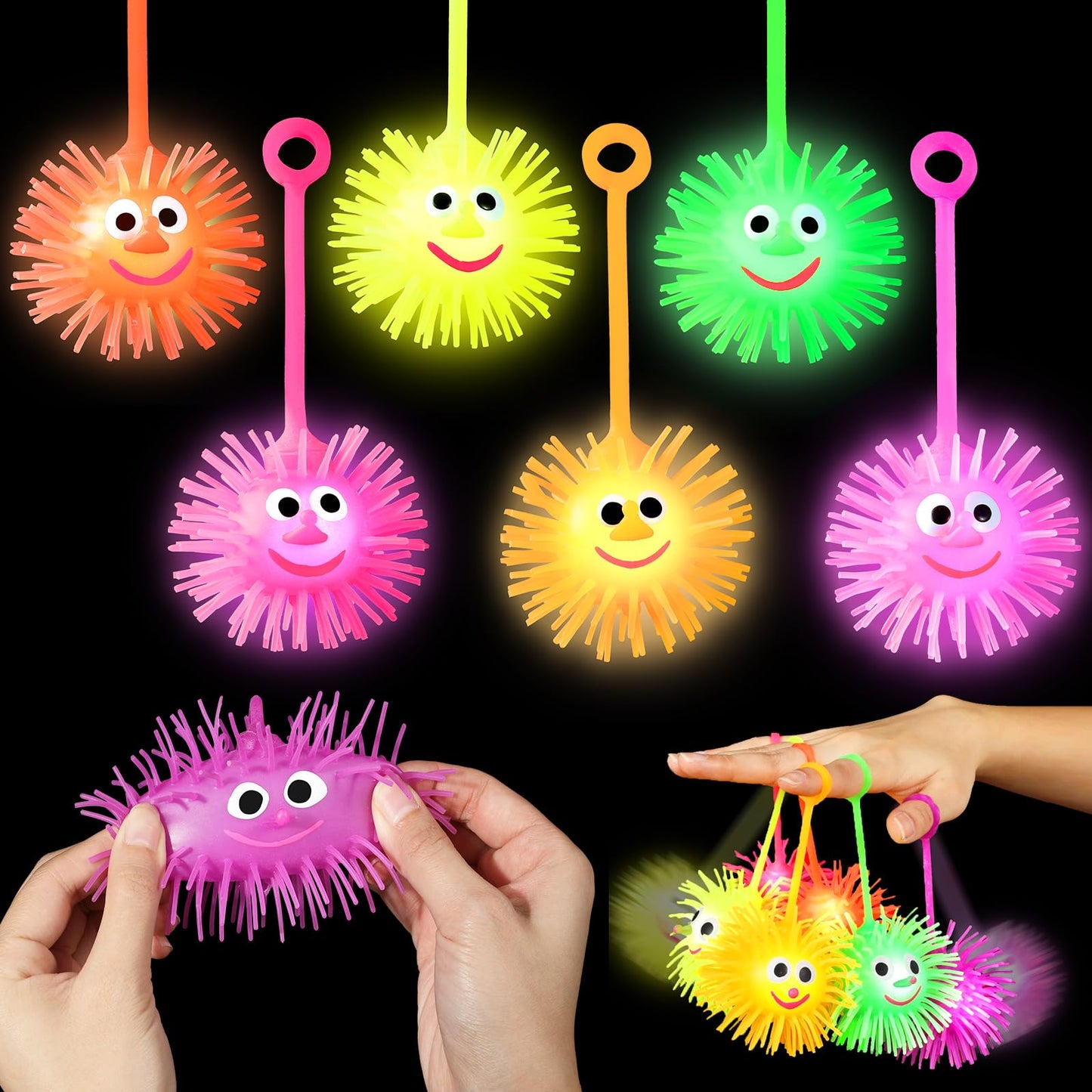 ClassyWhimsy 12PCS Light Up Balls for Kids 3.4 inch Puffer Bouncy LED Ball Flashing Sensory Glow in The Dark Toys Bulk Party Favors for Easter Basket Gifts Classroom Stuffer Sprizes Pinata Fillers