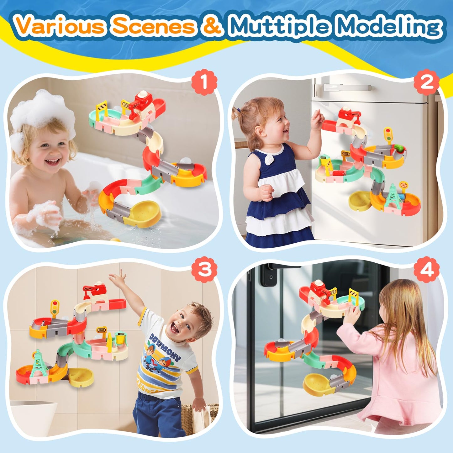 Kids Bath Toys for Kids Ages 4-8 3-5 with Magnetic Car Bath Toys Mold Free & DIY Slides Tracks Bathtub Shower Toys Birthday Gifts for Toddlers 2-4 5 6 7 8 Year Old Boys Girls (47 PCS)