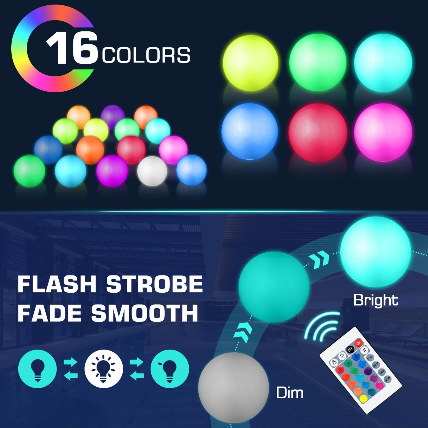 Icnice Pool Toys, LED Beach Ball, Glow in Dark Party Supplies, 4 Pack Inflatable Light up Ballon 12'' Floating Pool Light with Remote 16 Color 4 Mode (6 Pack)
