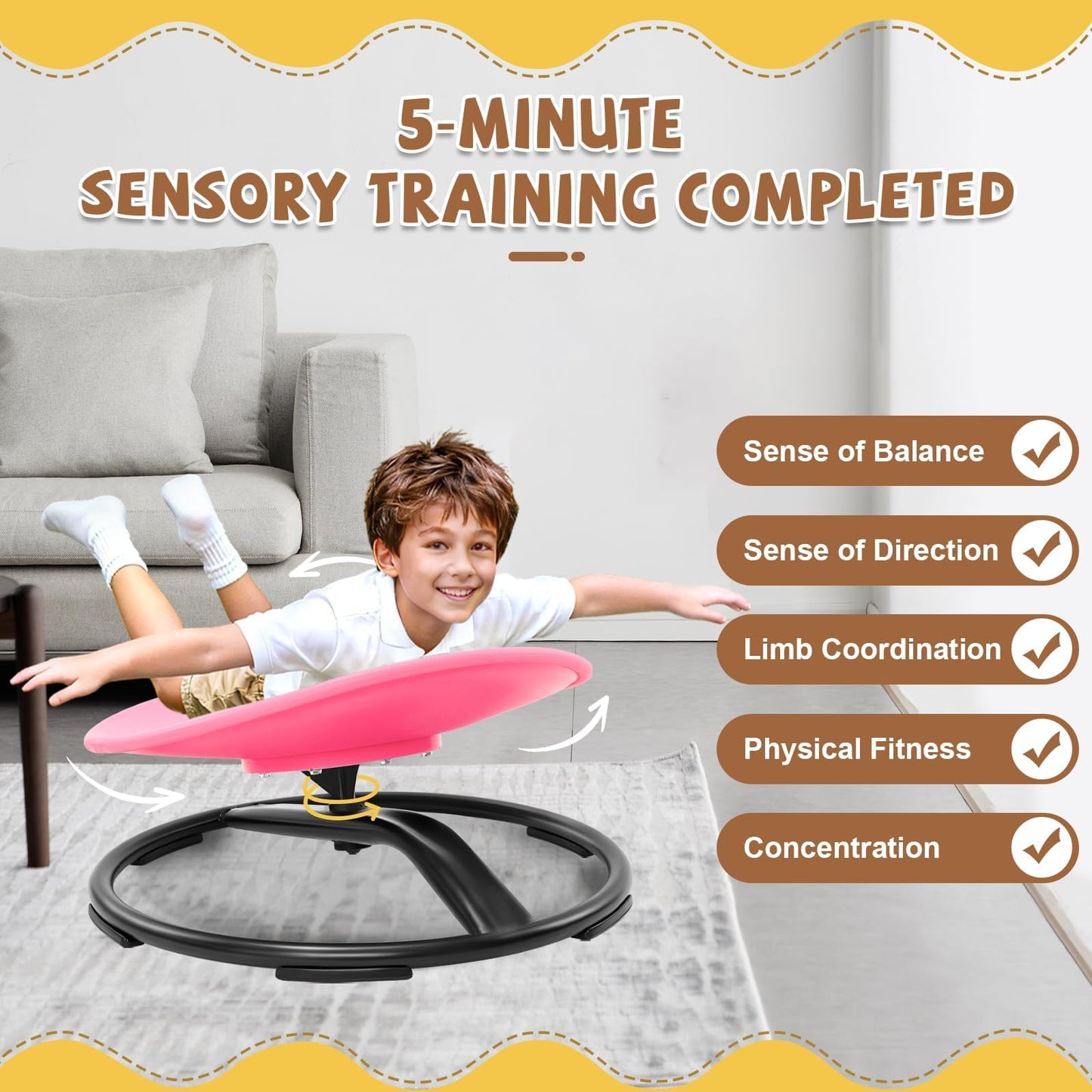 Zhenx Spinning Chair for Autistic Kids (Ages 3-18) - 220LBS Capacity Sensory Swivel Seat - Sensory Toy for Teens with ADHD/Autism - Sit and Spin Calming Gift to Improve Focus & Body Balance (Pink)