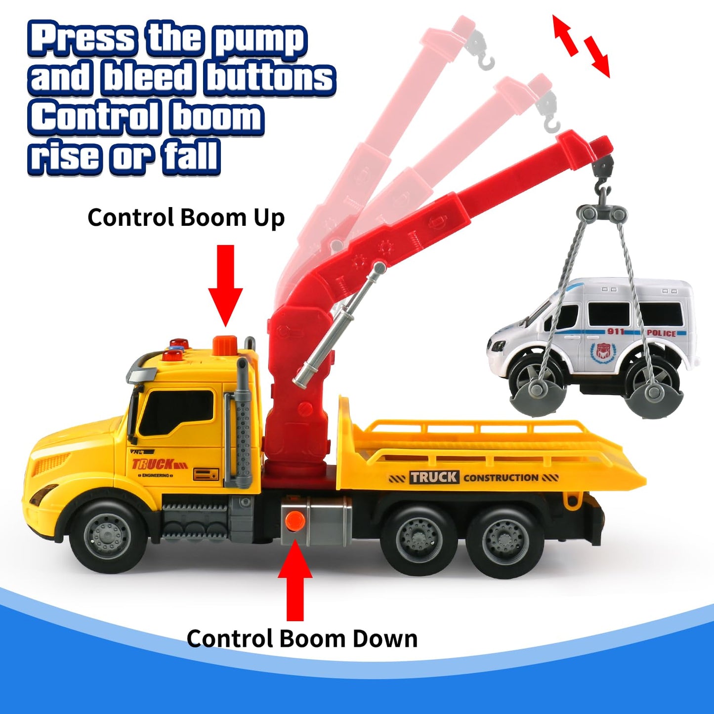 DWIRCTOYS Toddler Boy Toys,Tow Truck Toy for 3 4 5 6 7 Year Old Boys,Friction‑Powered Rescue Tow Truck with Lights and Sounds,Birthday Gifts for Boys & Girls