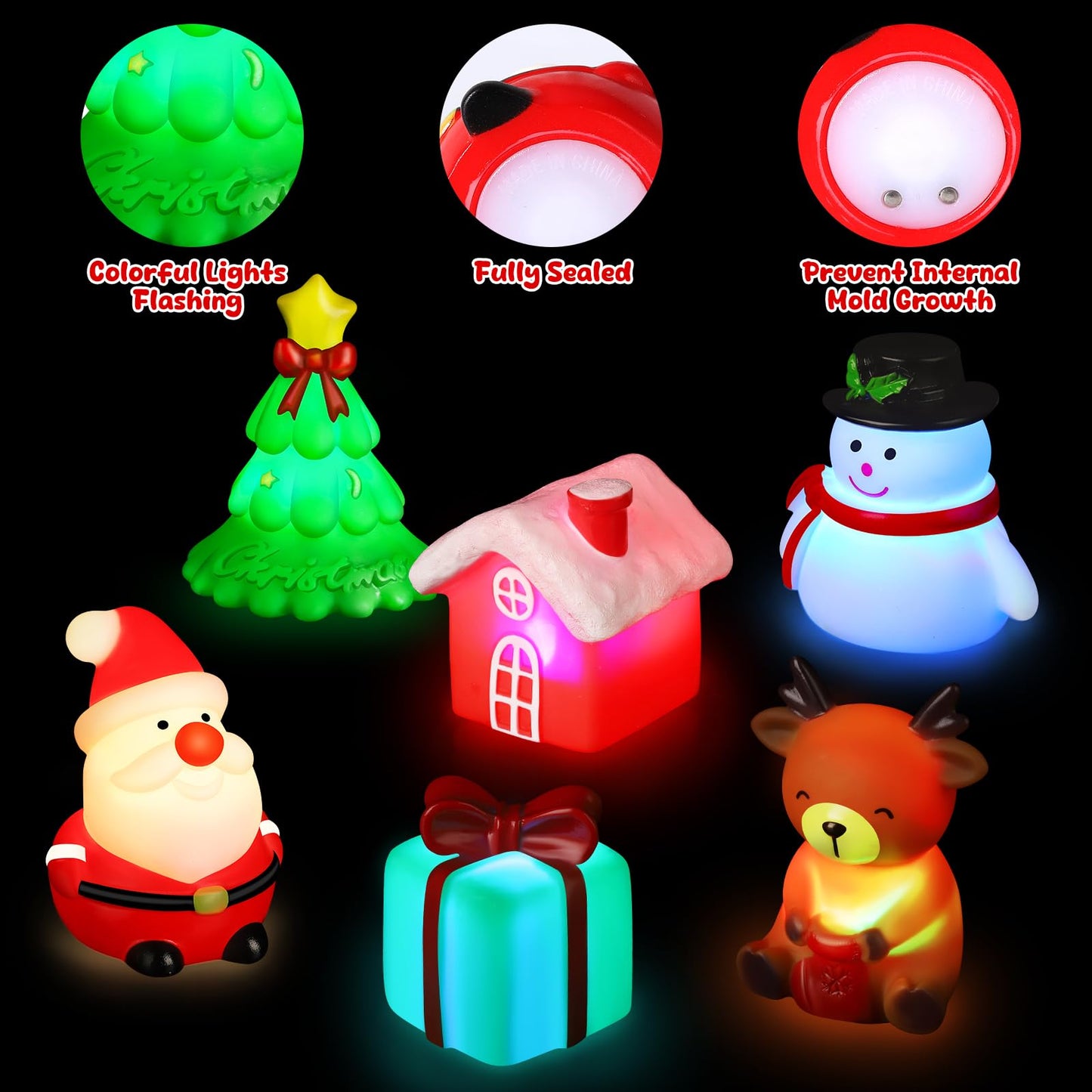 ANGGIKO 6 Pcs Christmas Light Up Bath Toys, Christmas Theme Flashing Light Bathtub Toys, LED Floating Bath Toy for Toddlers, Baby Shower Toys for Infants Kids, Christmas Birthday Gifts