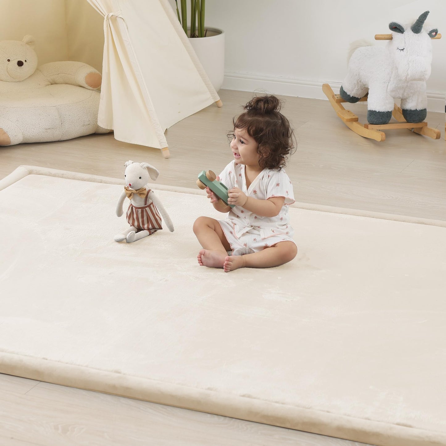 1.5" Thick Baby Play Mat for Floor Tummy Time, 50"x 50" Pro Soft Baby Activity Playmats Playroom, Easy Care with Non-Slip Safe for Infant Toddler Kids Crawling(Beige)