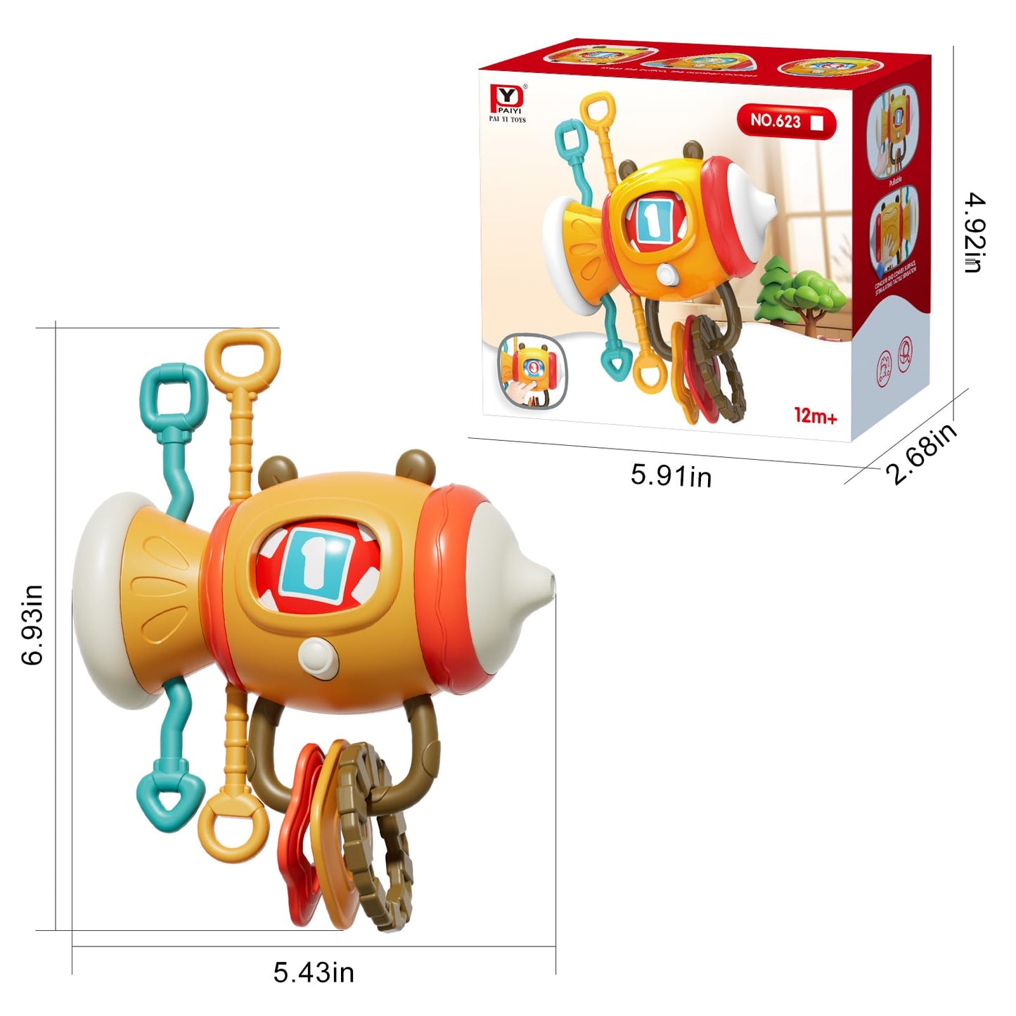 5 in 1 Montessori Busy Board Sensory Toy for Toddlers 1-3, Pull String Fidget Baby Toys 6-12 Months, Infant Carseat Plane Travel Activity, Educational Learning Birthday Gift for 1 2 Year Old Boy Girl